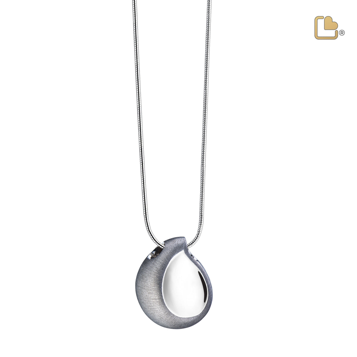 TearDrop Rhodium Plated Two Tone Sterling Silver Cremation Pendant