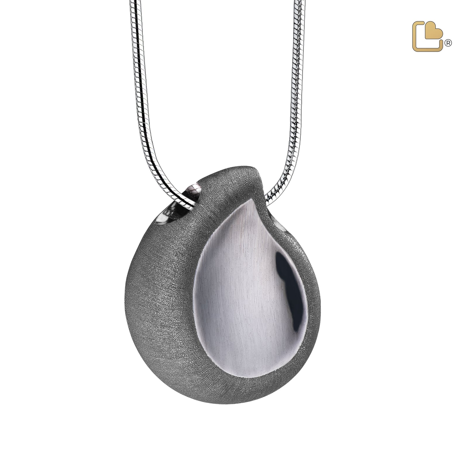 TearDrop Ruthenium Plated Two Tone Sterling Silver Cremation Pendant