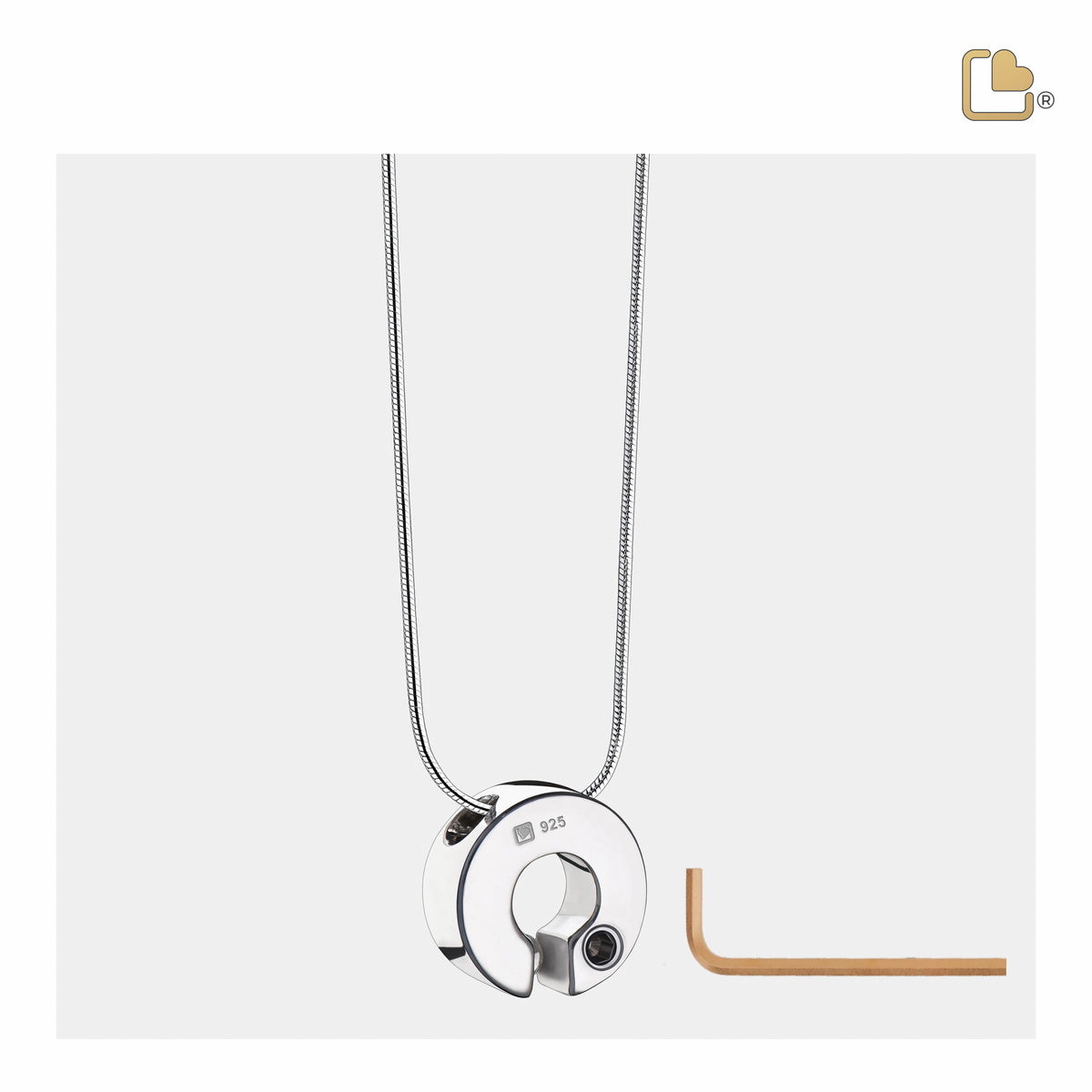 Omega with Clear Crystal Rhodium Plated Two Tone Sterling Silver Cremation Pendant