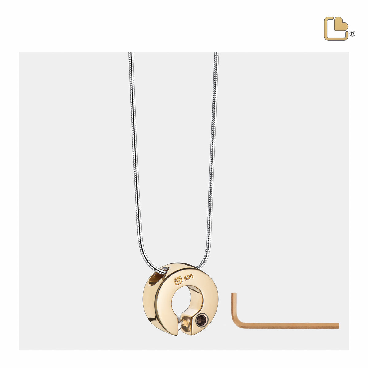 Omega with Clear Crystal Gold Vermeil Two Tone Sterling Silver Cremation Pendant