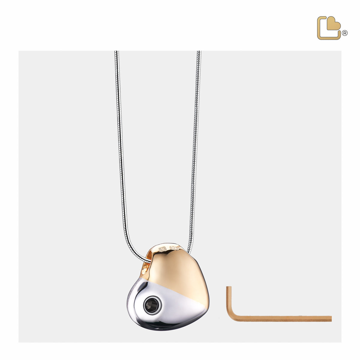 Heartfelt with Clear Crystal Gold Vermeil Two Tone Sterling Silver Cremation Pendant