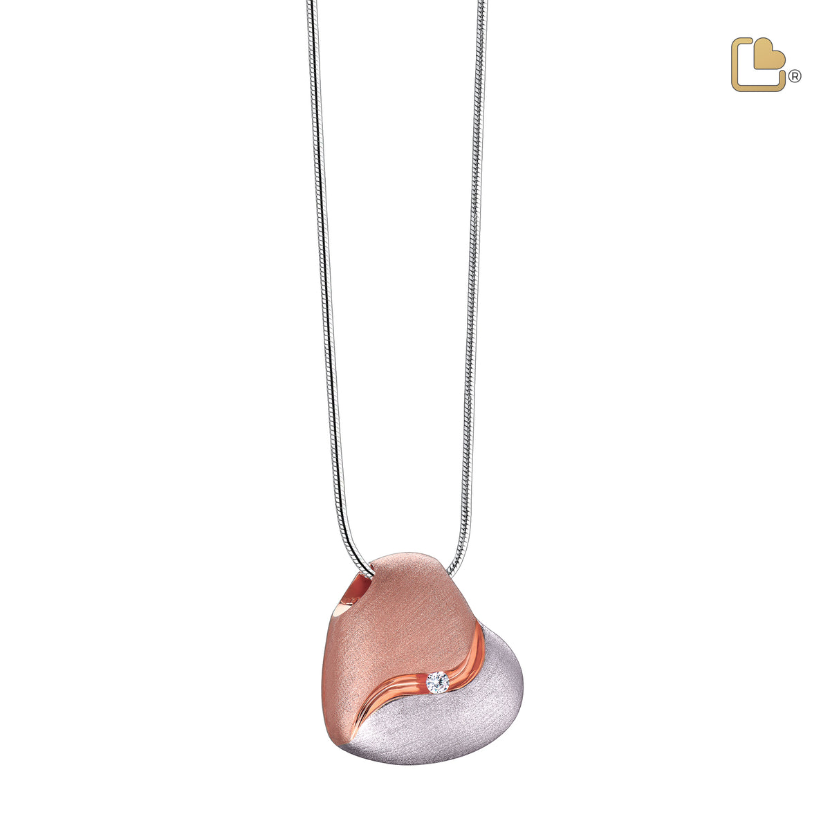 Heartfelt with Clear Crystal Rose Gold Vermeil Two Tone Sterling Silver Cremation Pendant