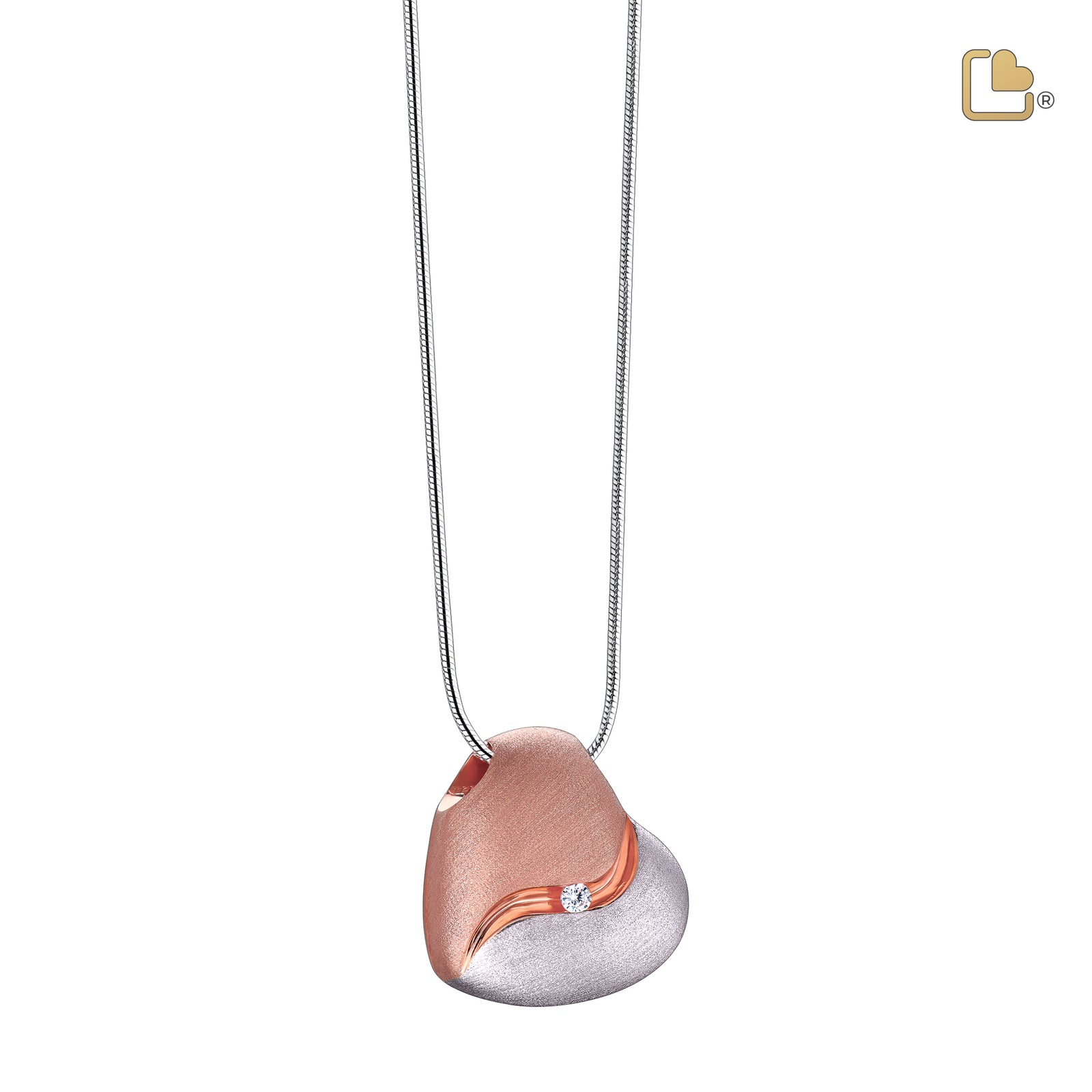 Heartfelt with Clear Crystal Rose Gold Vermeil Two Tone Sterling Silver Cremation Pendant