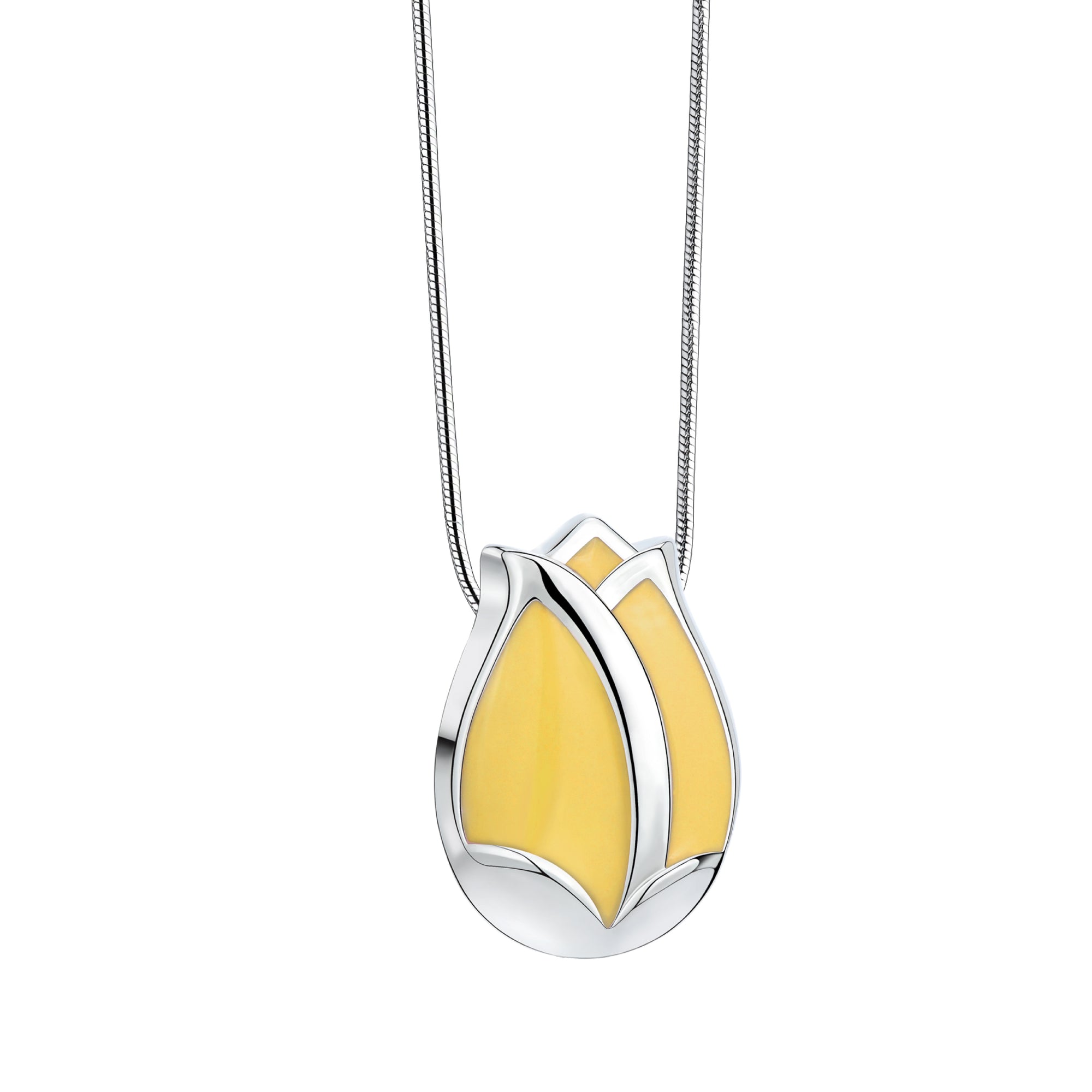 Tulip Ashes Pendant Pearl Yellow & Polished Silver