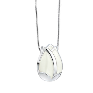 Tulip™ Ashes Pendant Pearl White & Polished Silver