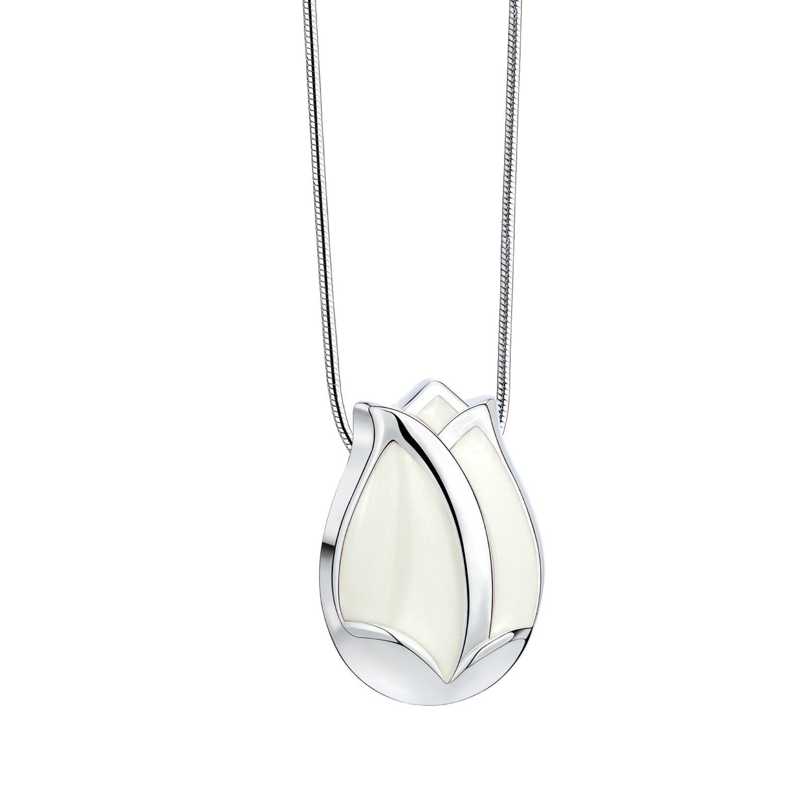 Tulip Ashes Pendant Pearl White & Polished Silver