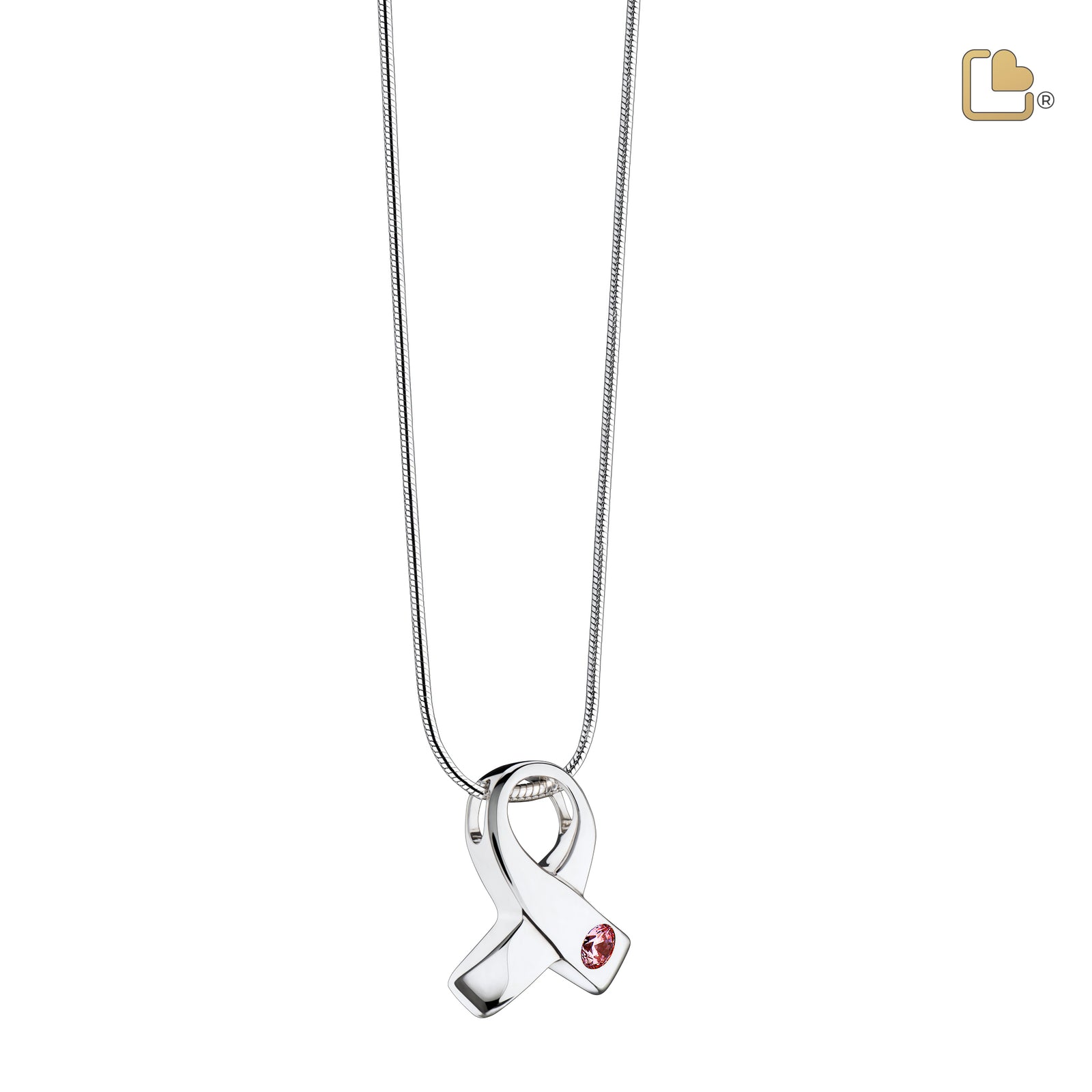 Awareness with Pink Crystal Sterling Silver Cremation Pendant