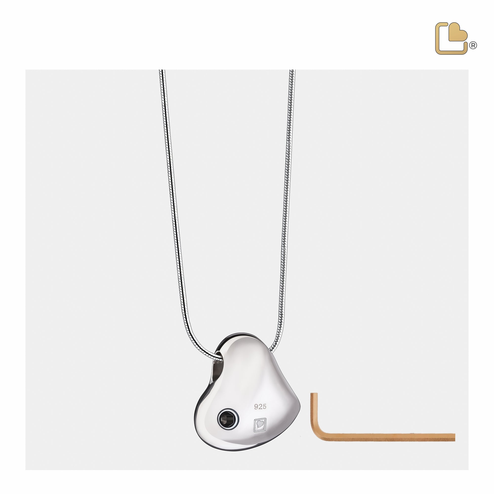 Leaning Heart with Paw Prints Two Tone Rhodium Plated Sterling Silver Cremation Pendant