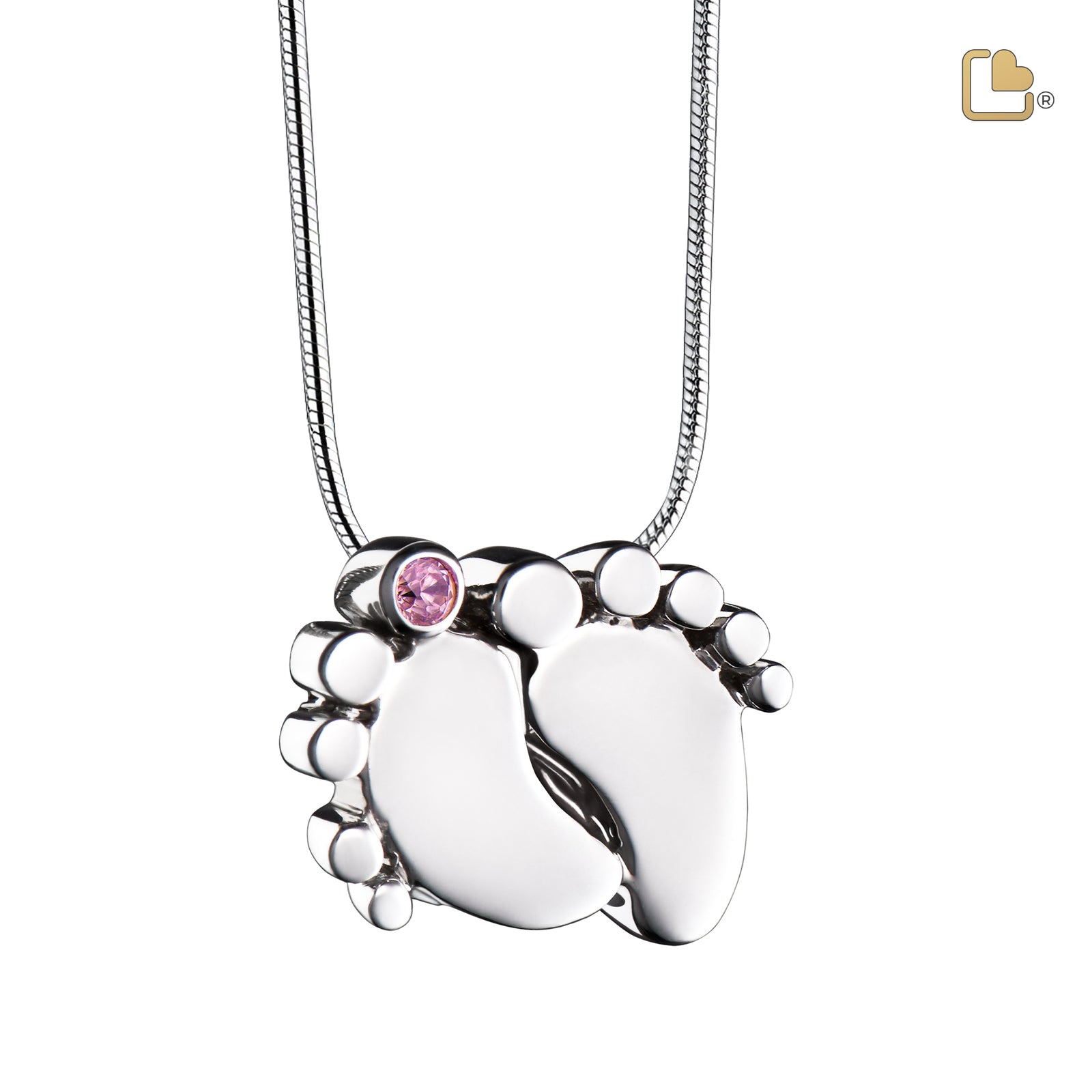 Baby Feet Pink Crystal Sterling Silver Cremation Pendant
