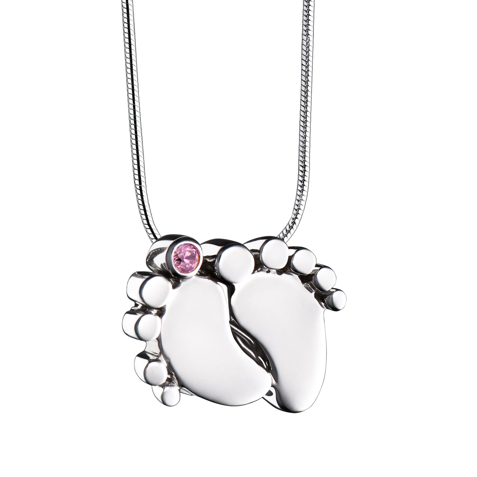 Baby Feet Pink Crystal Sterling Silver Cremation Pendant