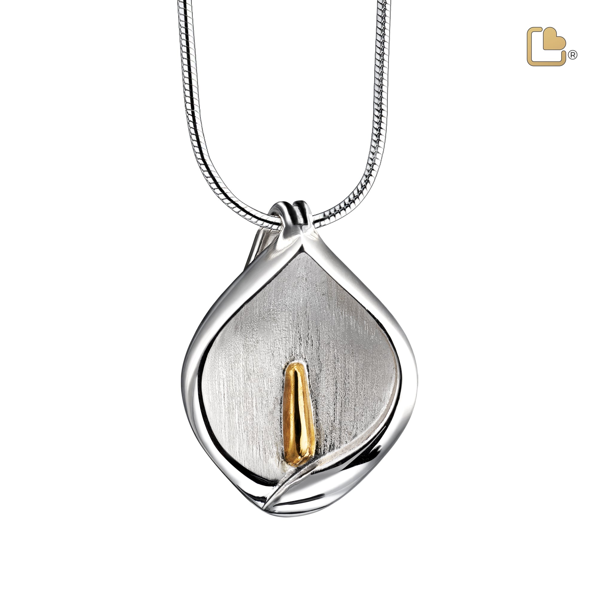 calla lily necklace white gold GetUrns Calla Lily Gold Vermeil Two Tone Sterling Silver Cremation Pendant