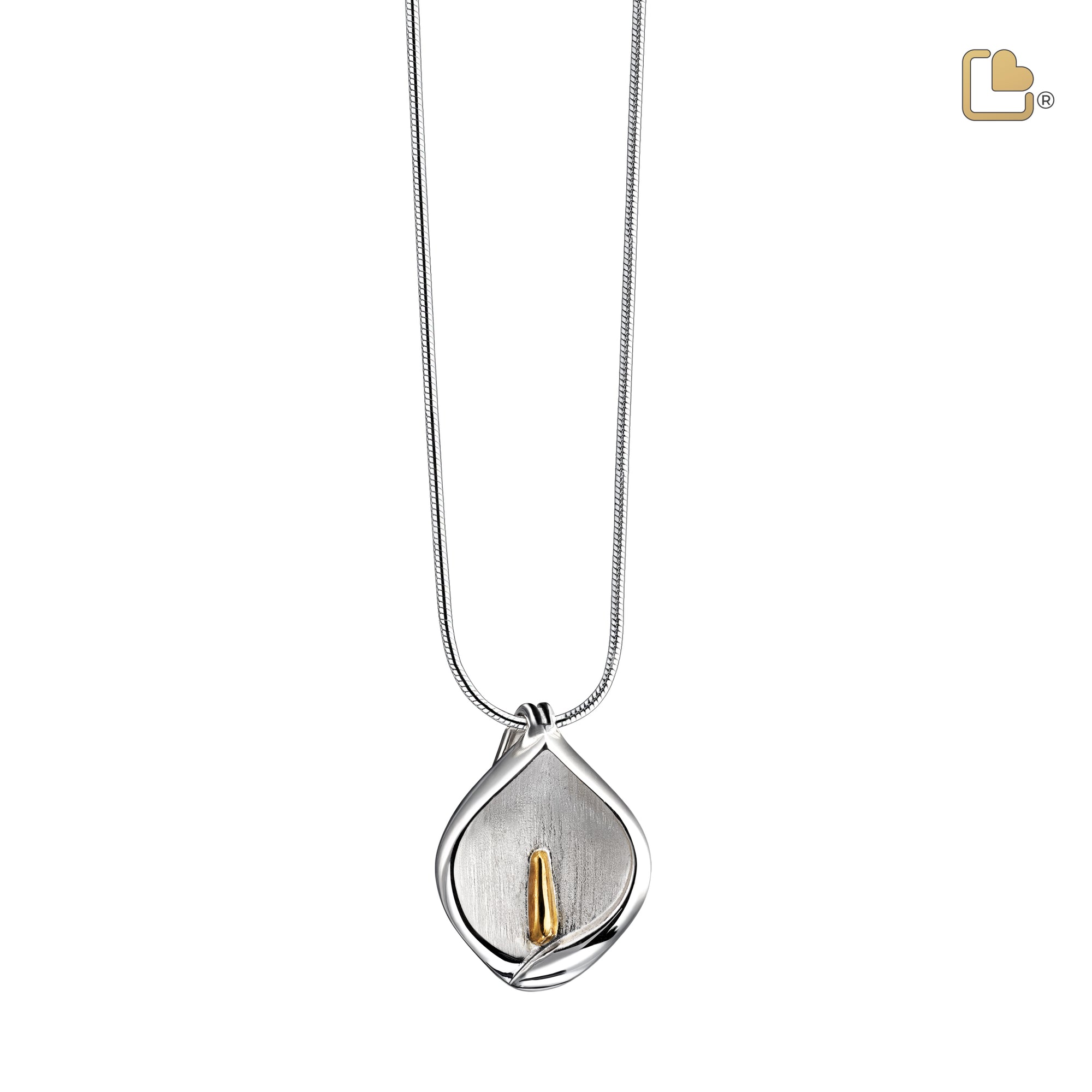white gold calla lily necklace GetUrns Calla Lily Gold Vermeil Two Tone Sterling Silver Cremation Pendant