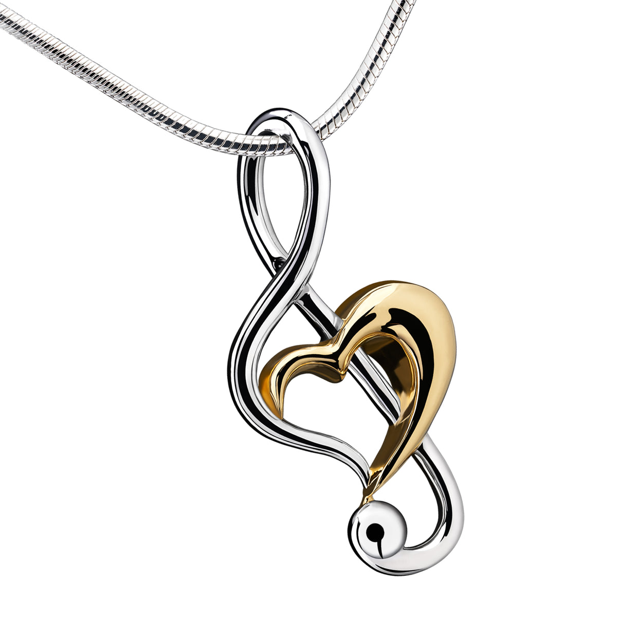 Treble Clef Heart Gold Vermeil Two Tone Sterling Silver Cremation Pendant