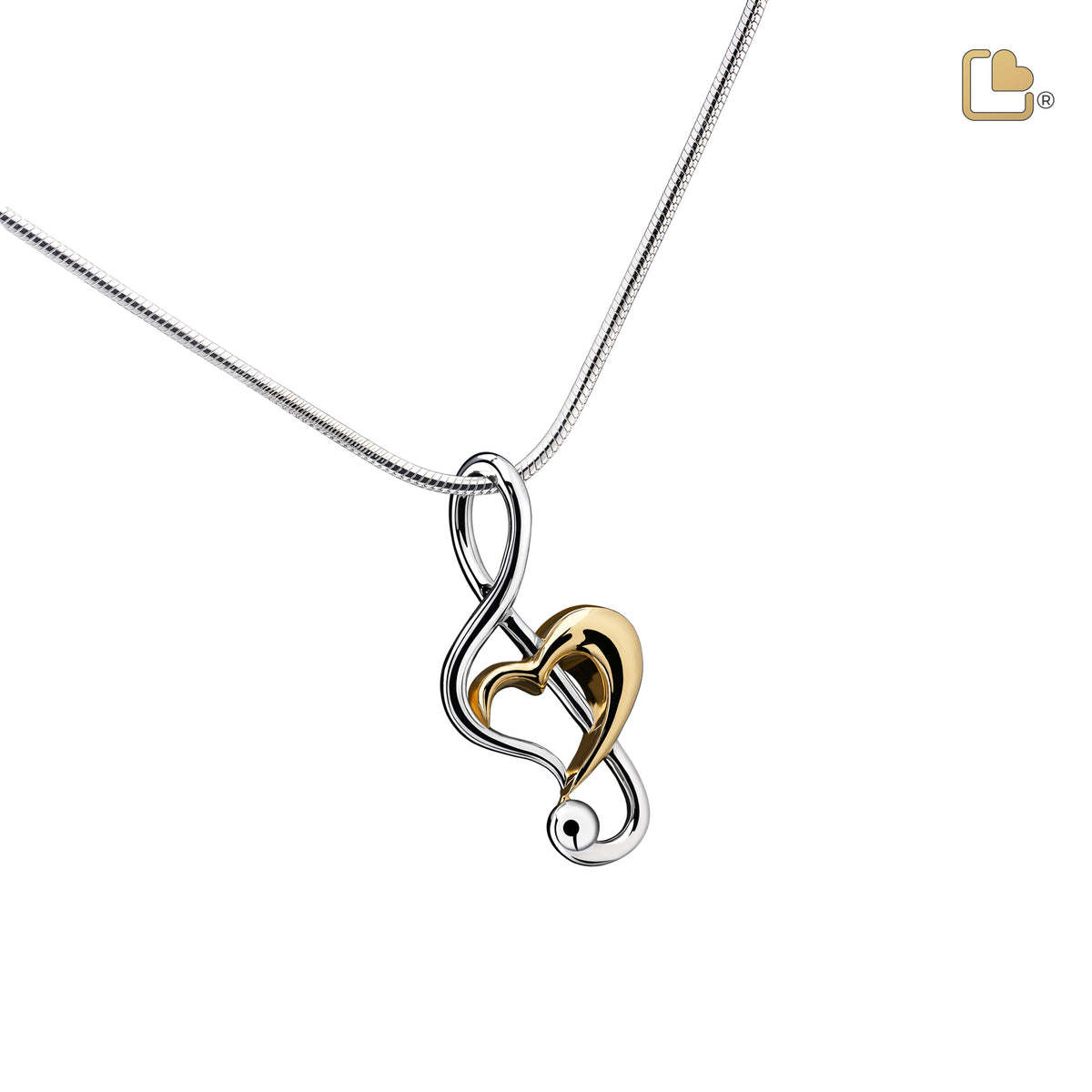 Treble Clef Heart Gold Vermeil Two Tone Sterling Silver Cremation Pendant
