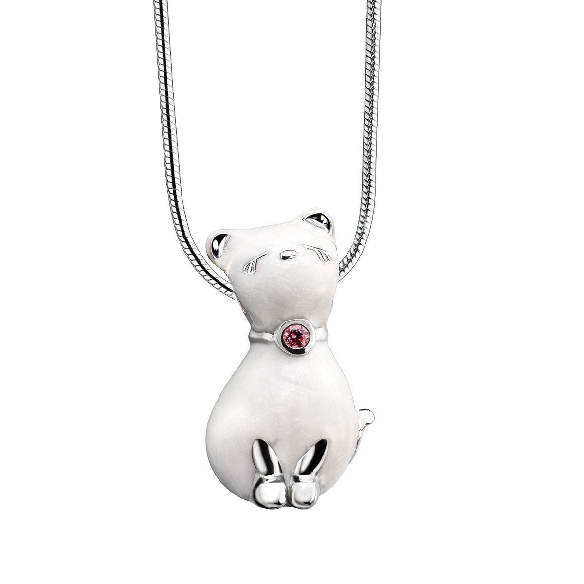 Princess Cat Pearl with Pink Swarovski Crystal Sterling Silver Cremation Pendant