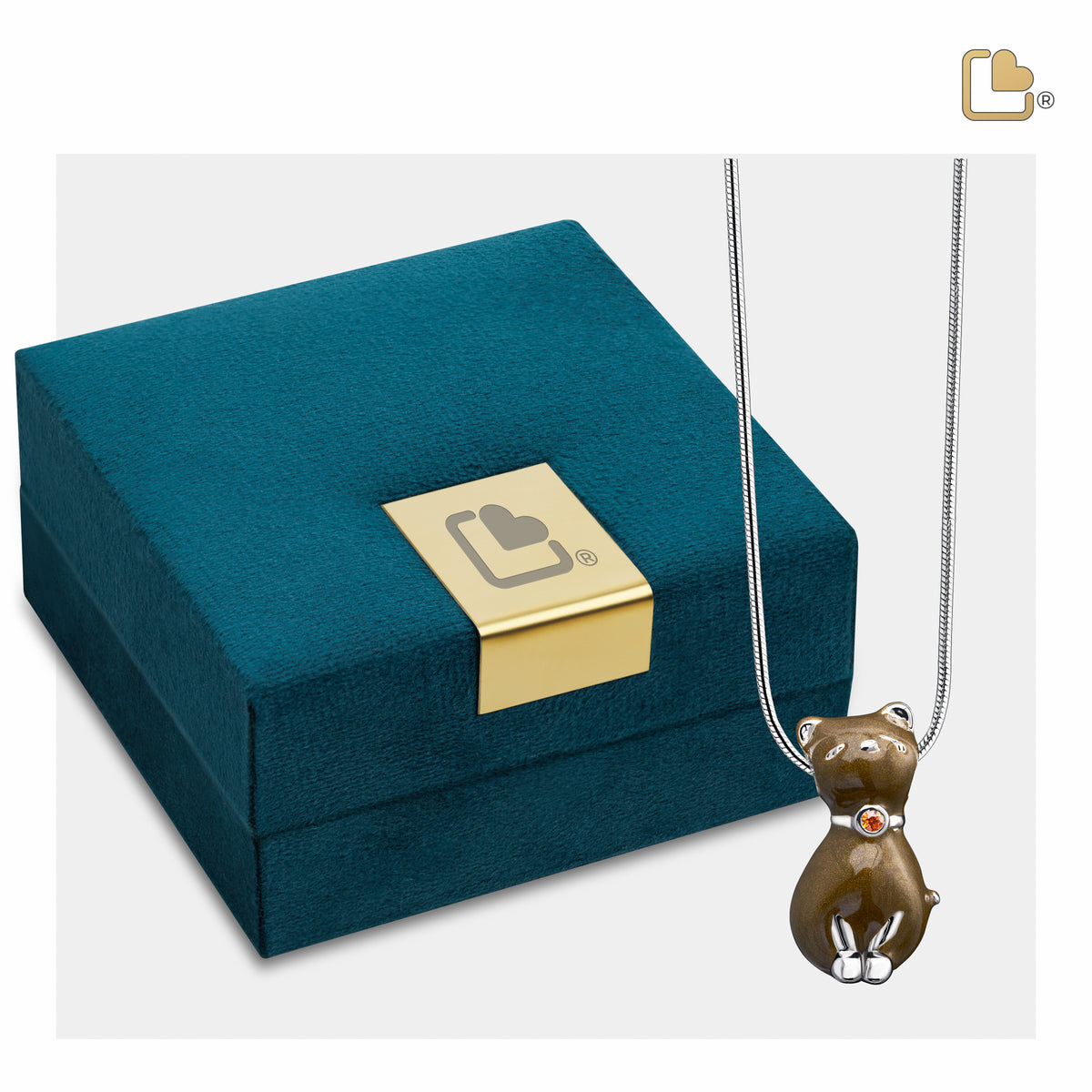 Princess Cat Bronze with Topaz Swarovski Crystal Sterling Silver Cremation Pendant