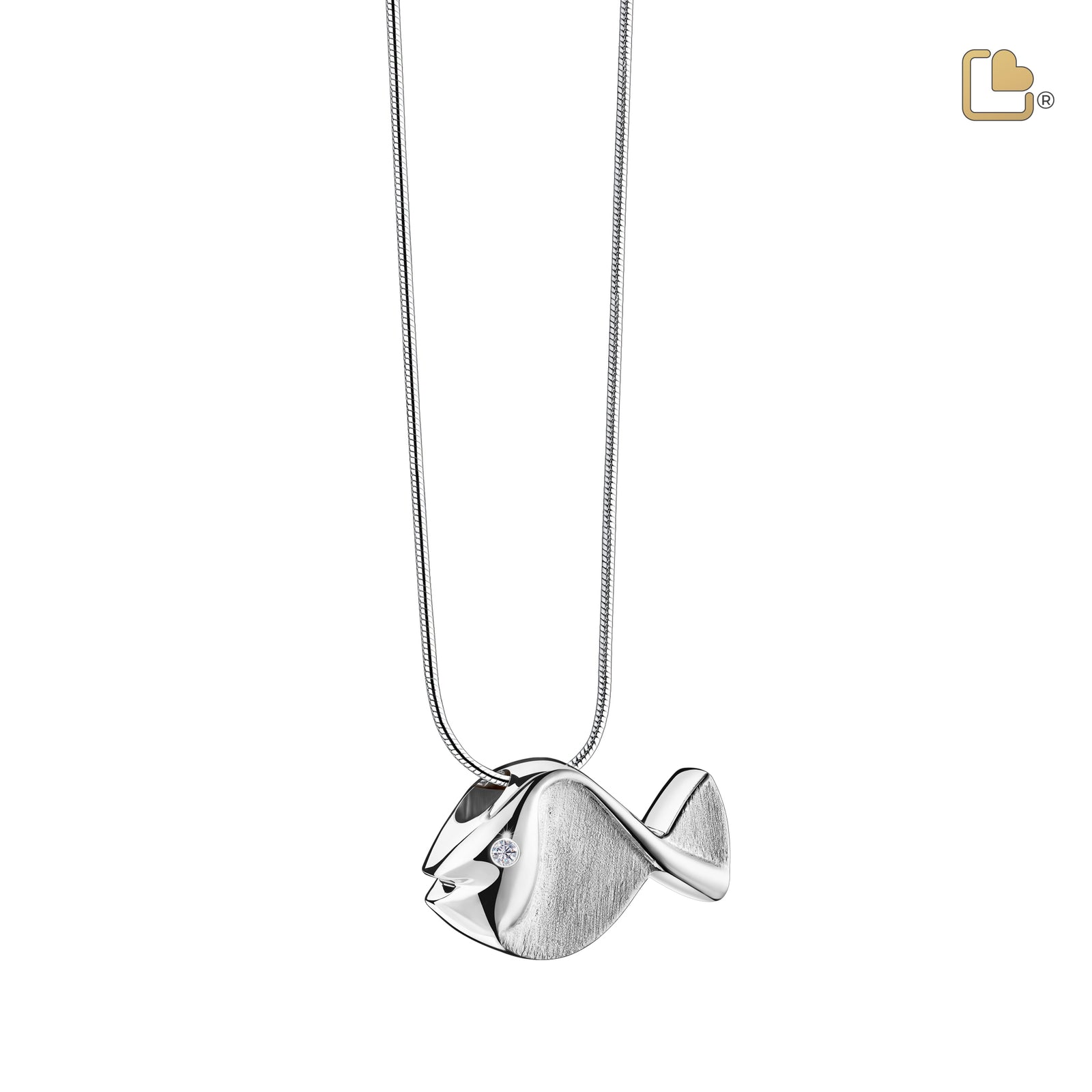 Fish Two Tone with Clear Crystal Sterling Silver Cremation Pendant