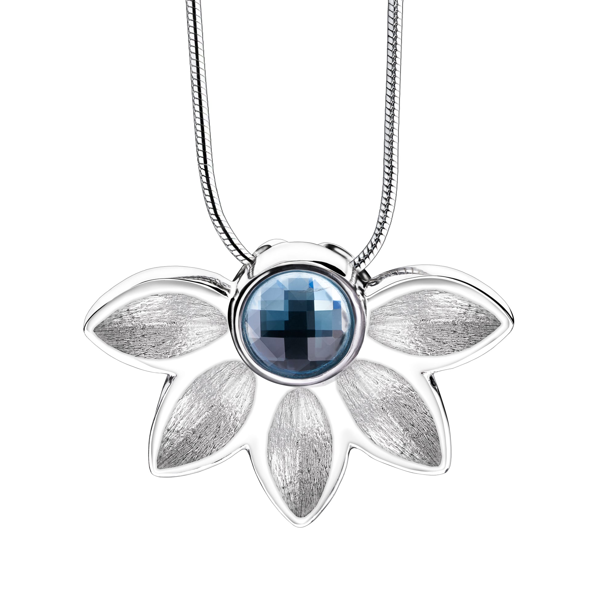 Azure with Blue Swarovski Crystal Two Tone Sterling Silver Cremation Pendant