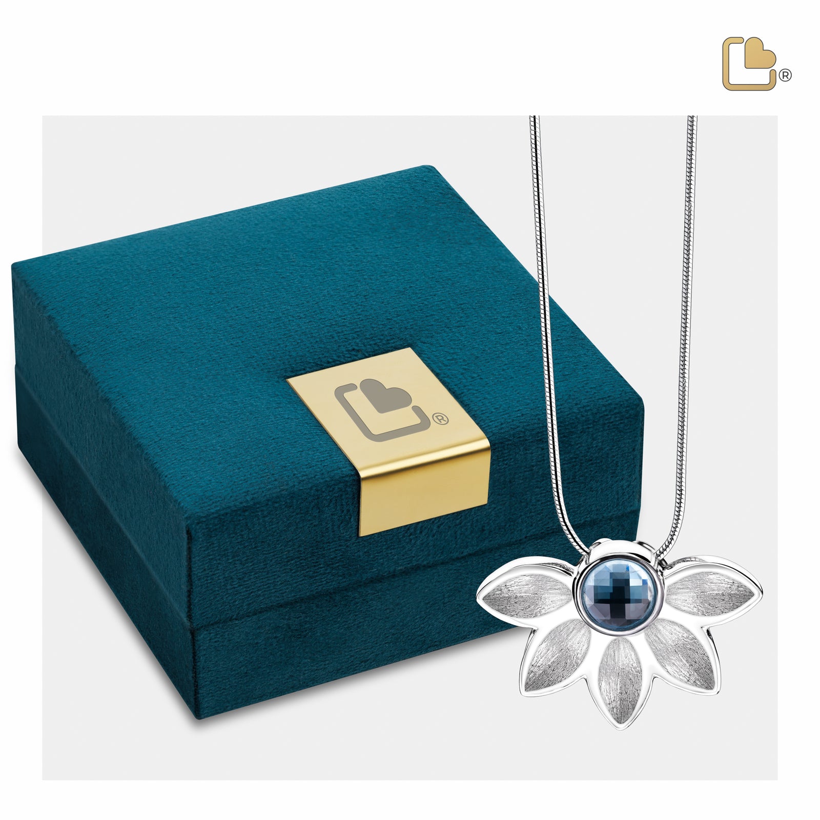 Azure with Blue Swarovski Crystal Two Tone Sterling Silver Cremation Pendant