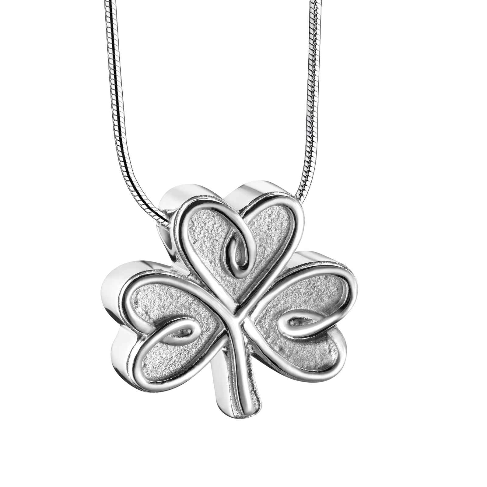 Celtic Shamrock Two Tone Sterling Silver Cremation Pendant