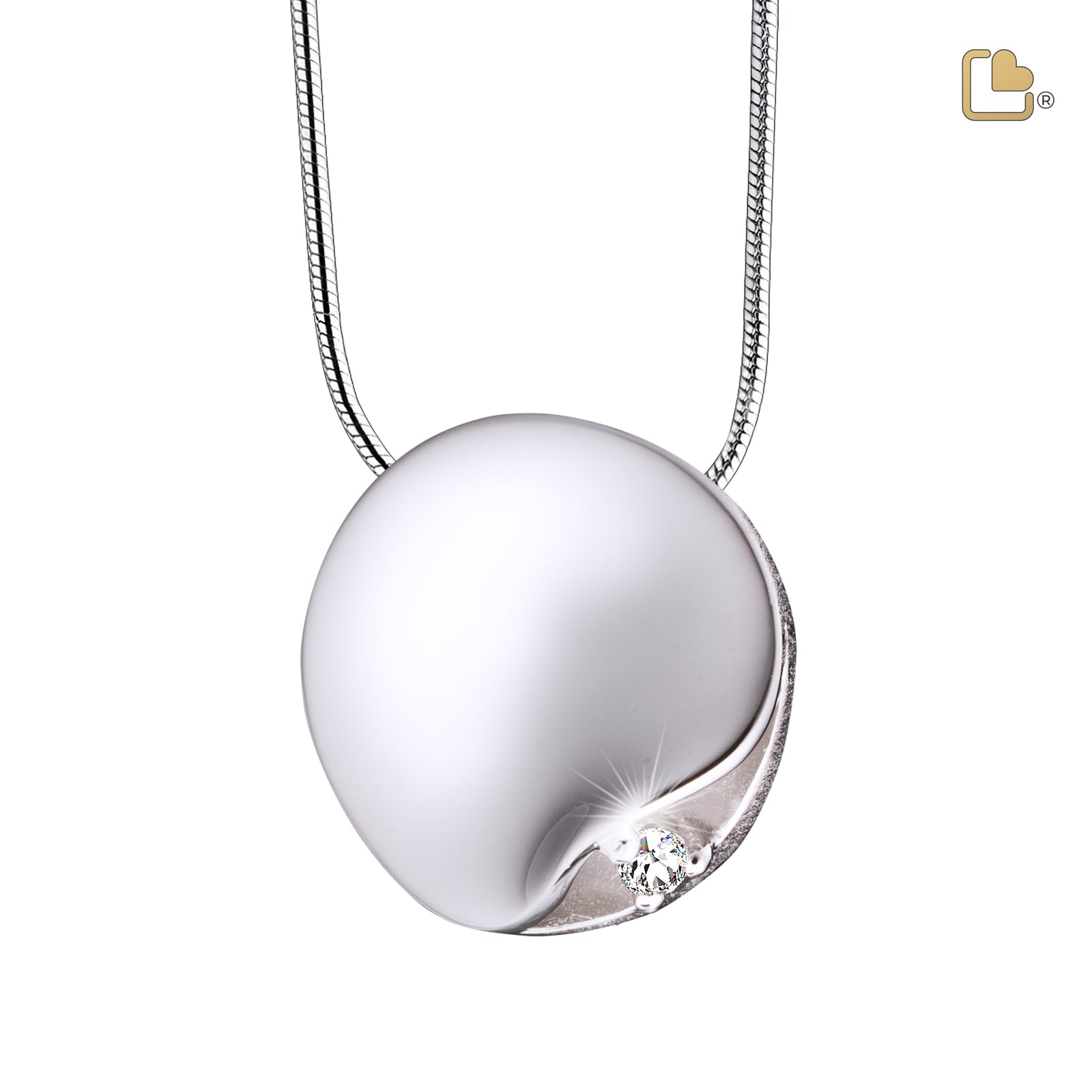 Circle with Crystal Rhodium Plated Sterling Silver Cremation Pendant
