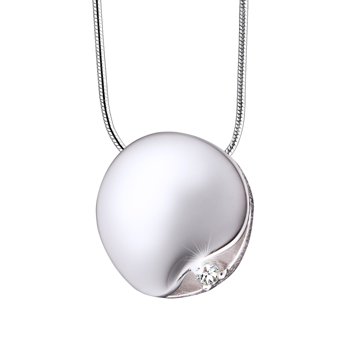 Circle with Crystal Rhodium Plated Sterling Silver Cremation Pendant