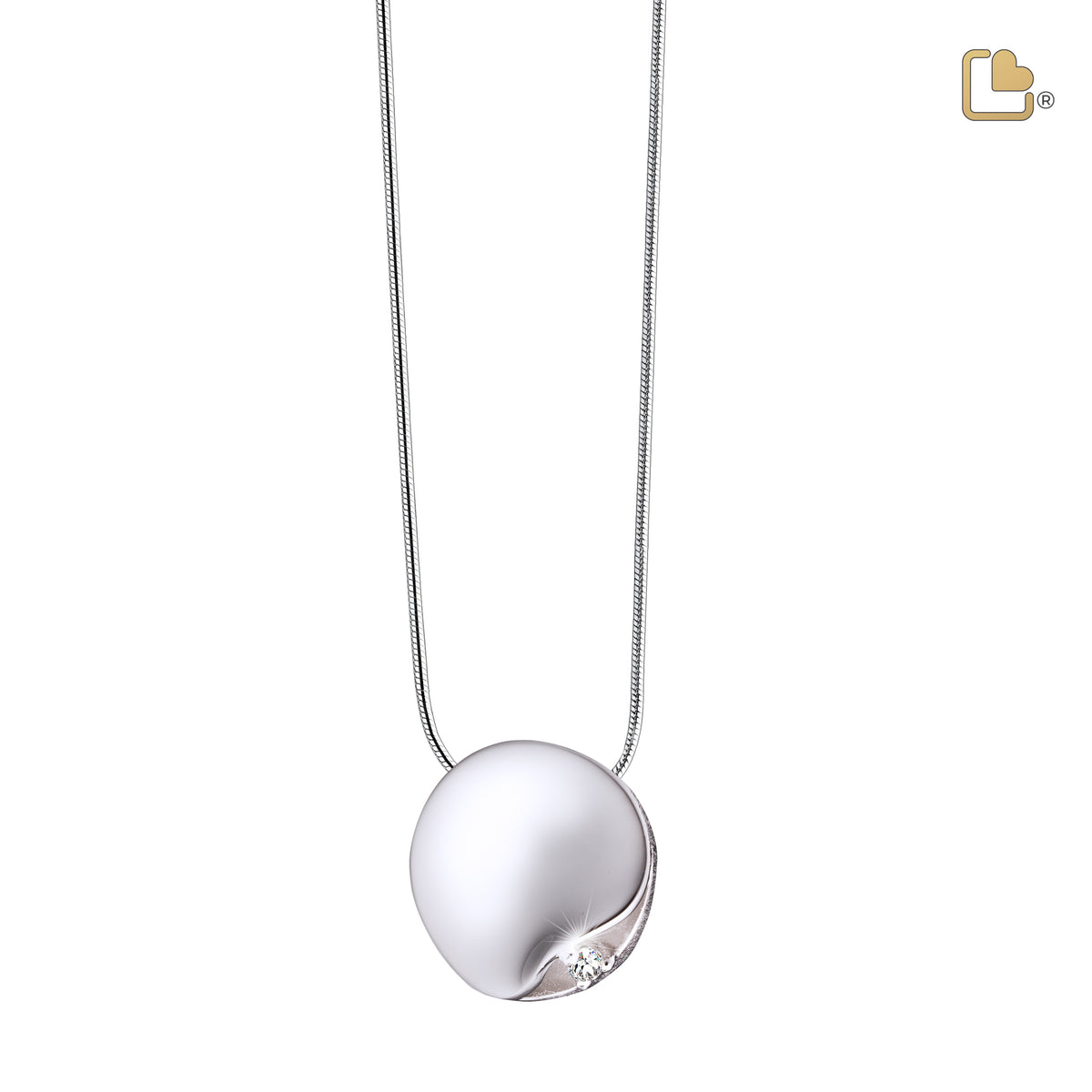 Circle with Crystal Rhodium Plated Sterling Silver Cremation Pendant
