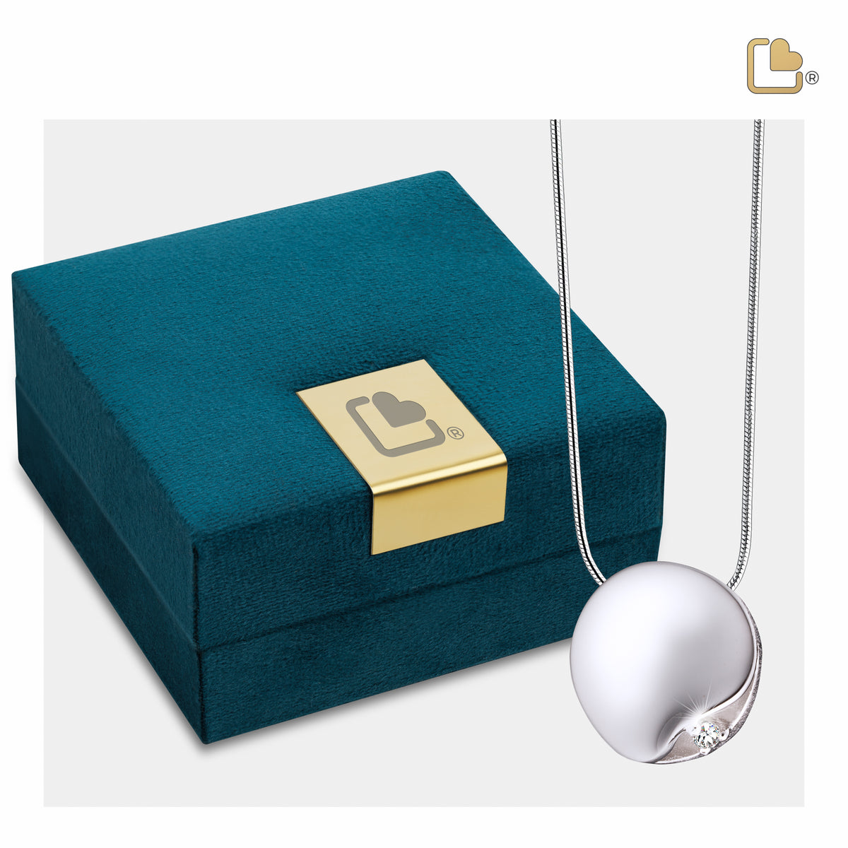 Circle with Crystal Rhodium Plated Sterling Silver Cremation Pendant