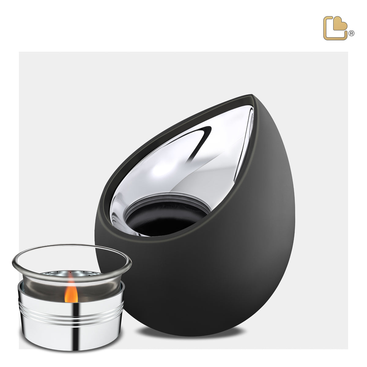 Drop Tealight Urn Black & Polished Silver