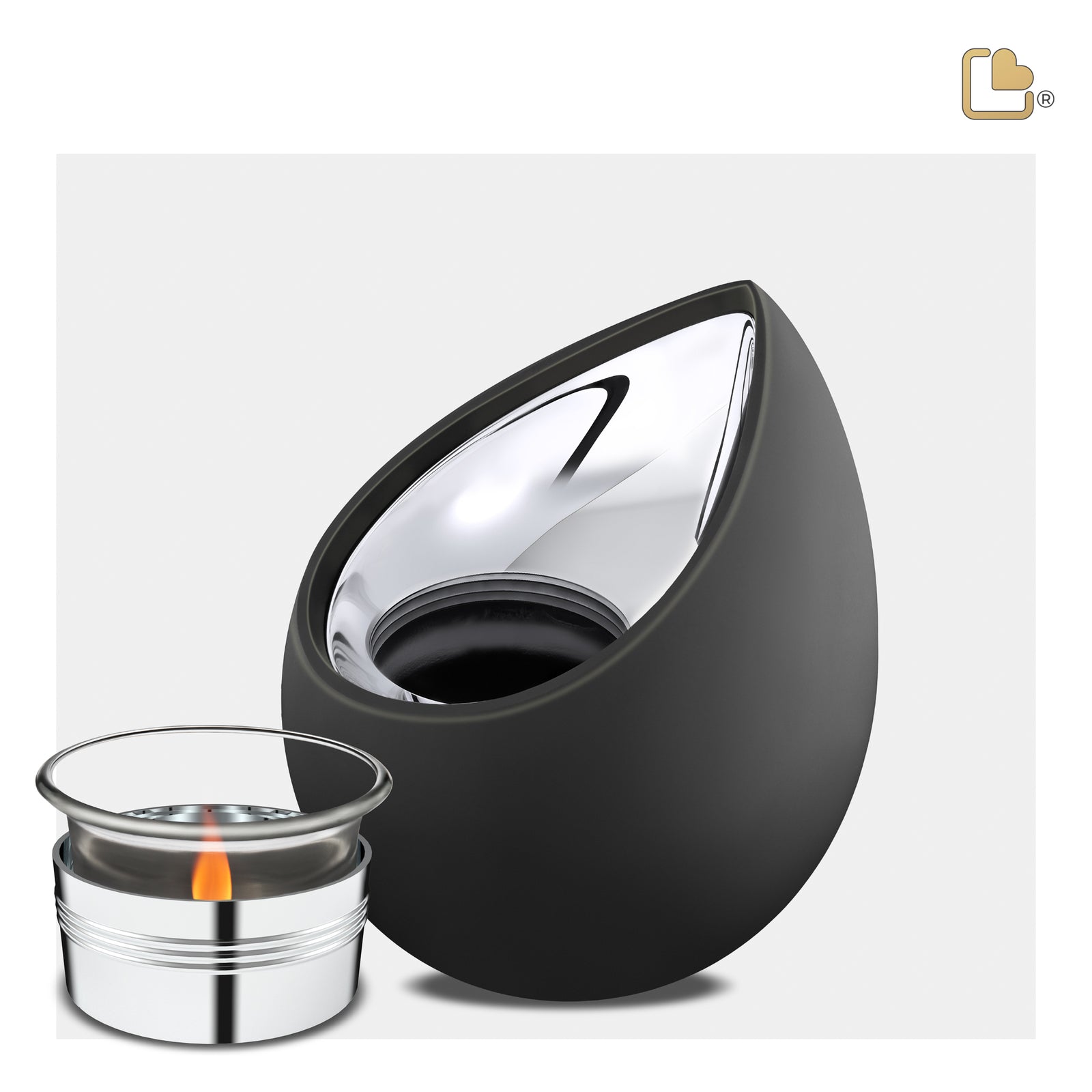 Drop Tealight Urn Black & Polished Silver