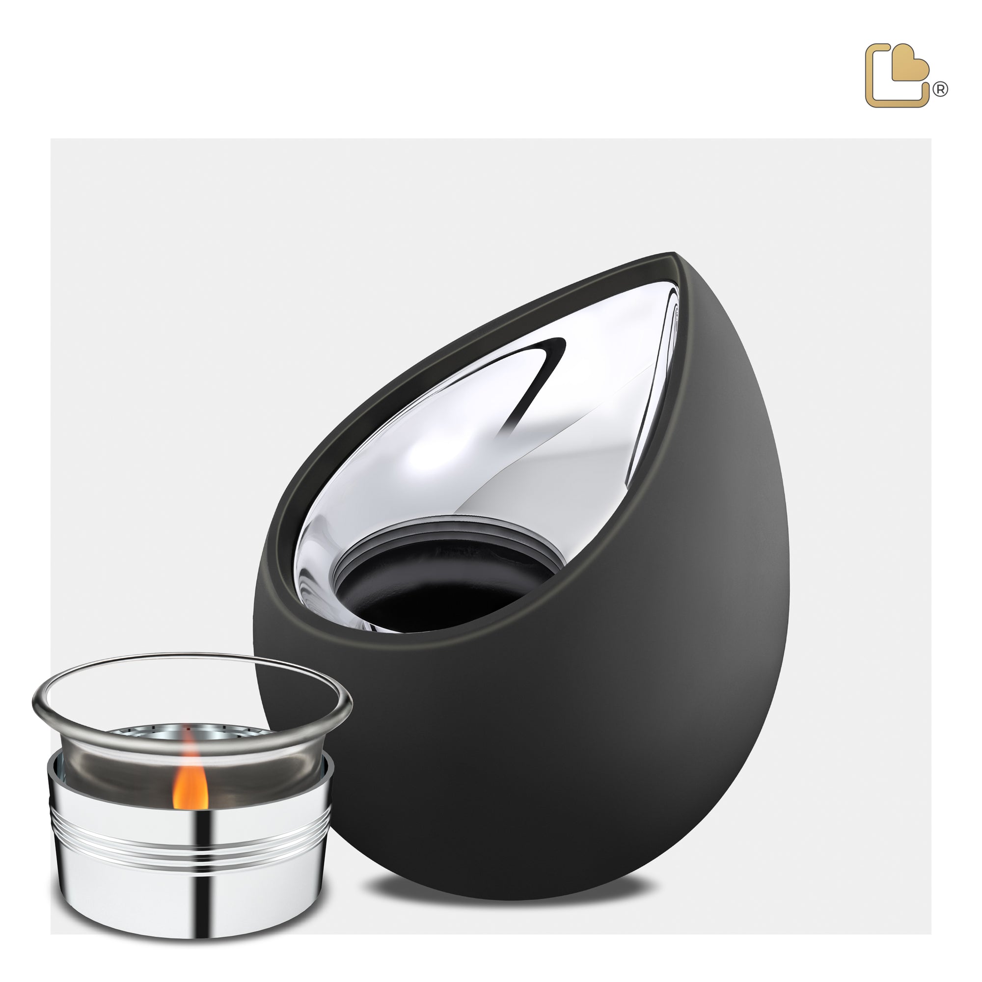 Drop Tealight Urn Black & Polished Silver
