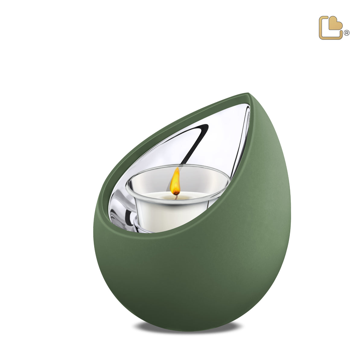 Drop Tealight Urn Sage Green &amp; Polished Silver