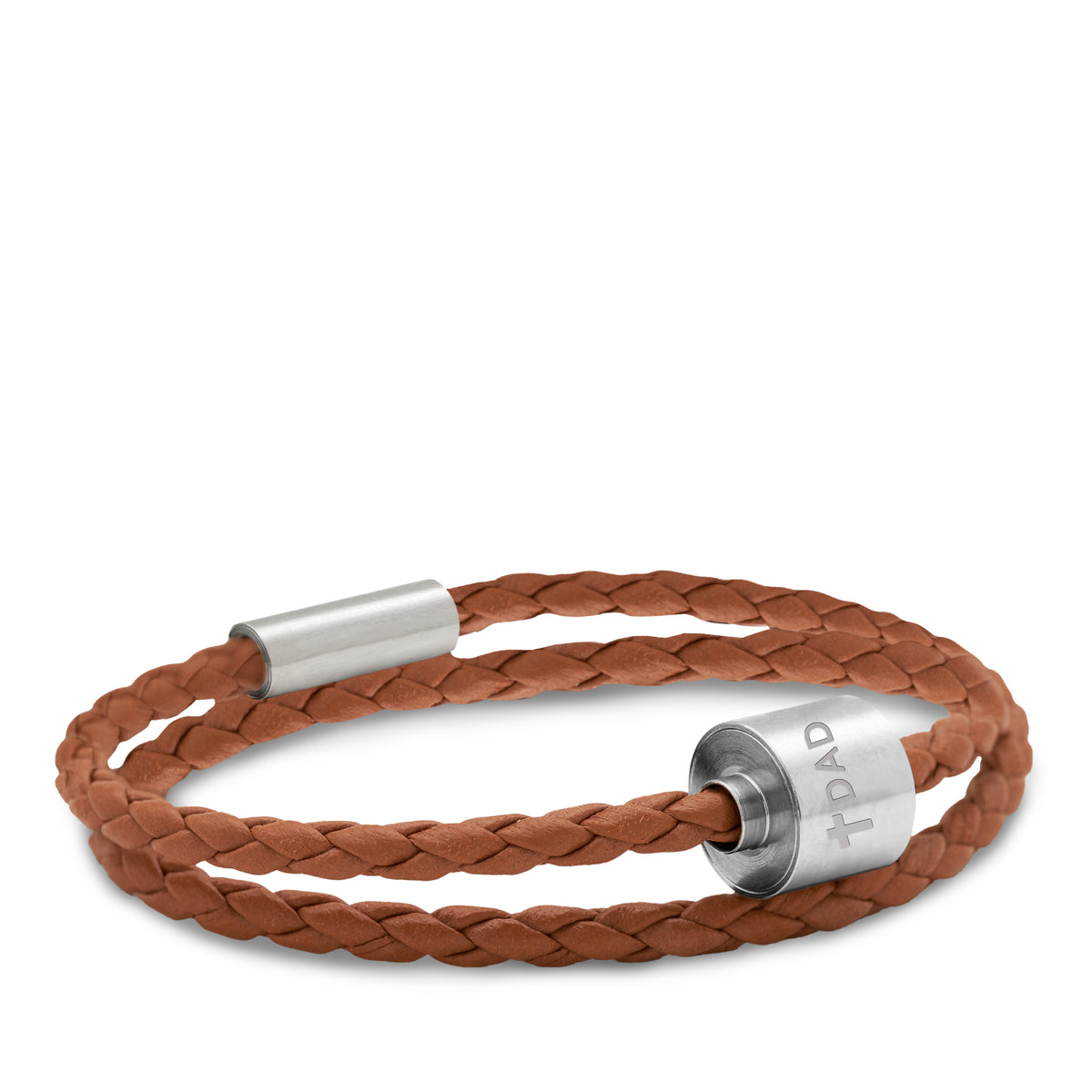 Cognac & Silver - TadBlu Braided Leather Men’s Cremation Bead Bracelet