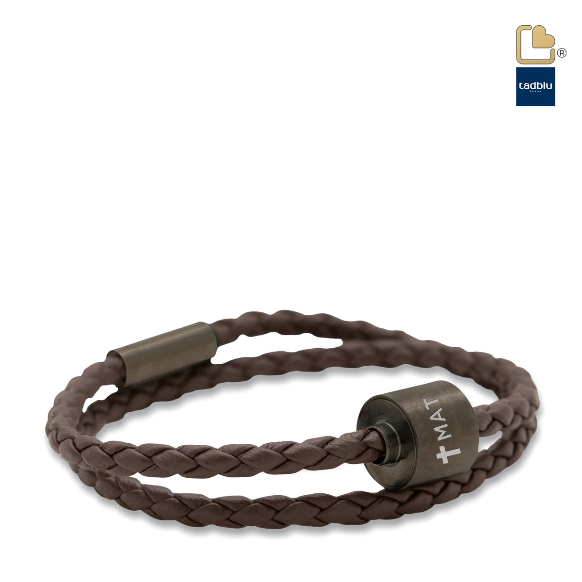 Brown &amp; Black- TadBlu Braided Leather Men’s Cremation Bead Bracelet