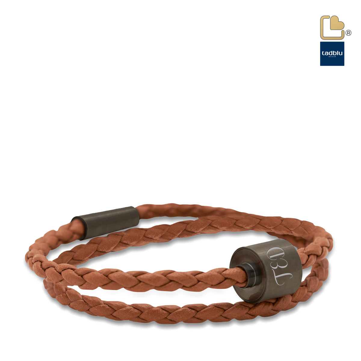 Cognac &amp; Black - TadBlu Braided Leather Men’s Cremation Bead Bracelet