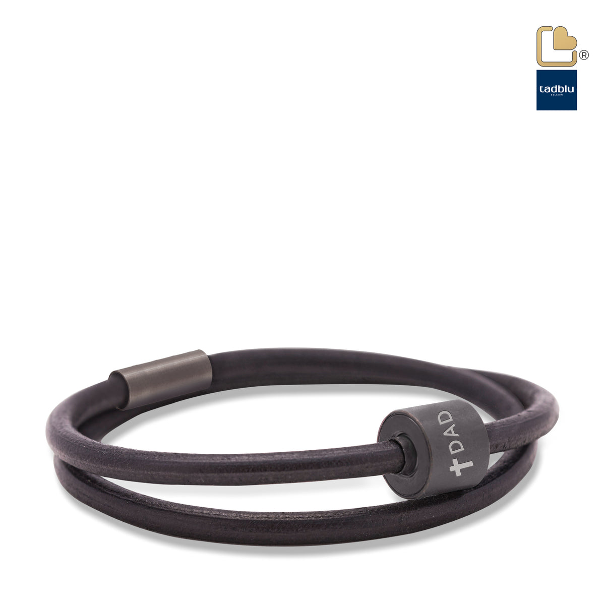 Black &amp; Black - TadBlu Smooth Leather Men’s Cremation Bead Bracelet