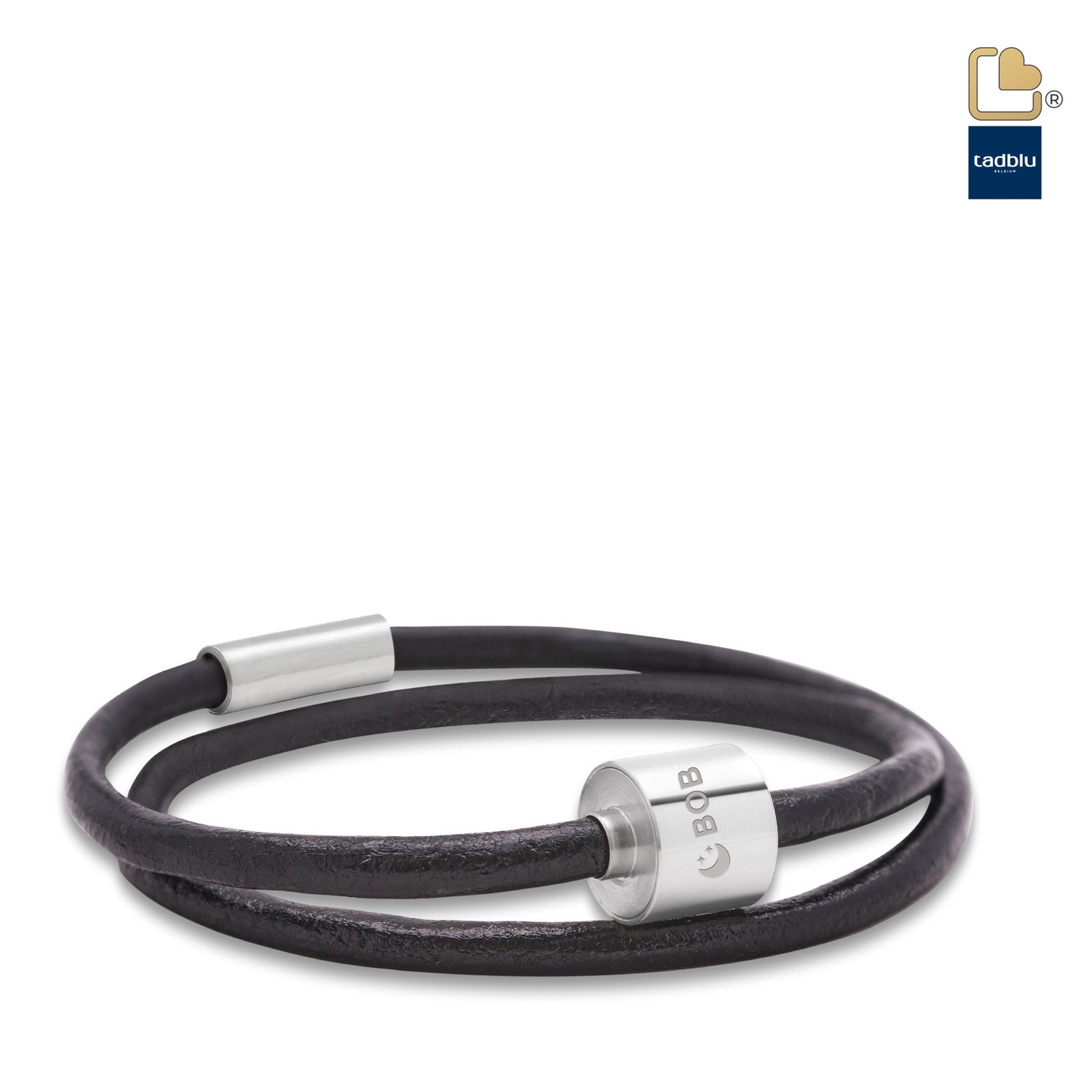 Black & Silver - TadBlu Smooth Leather Men’s Cremation Bead Bracelet