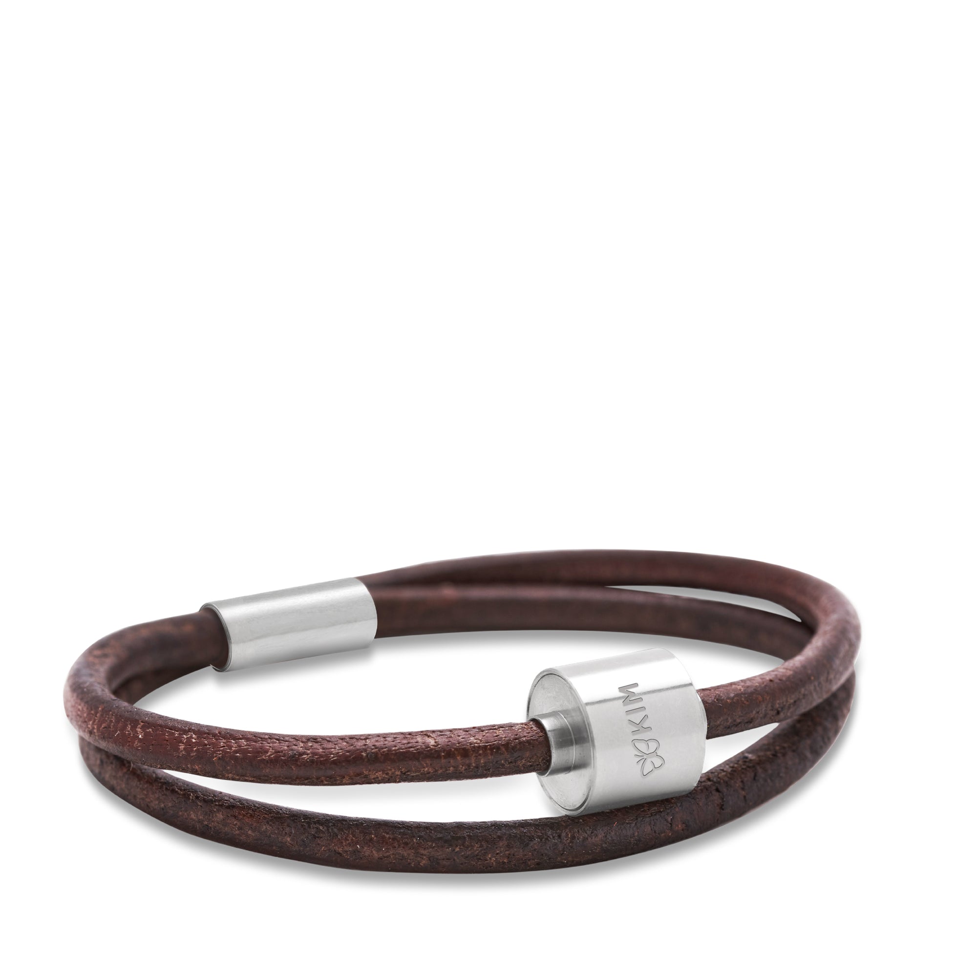 Brown & Silver - TadBlu Smooth Leather Men’s Cremation Bead Bracelet