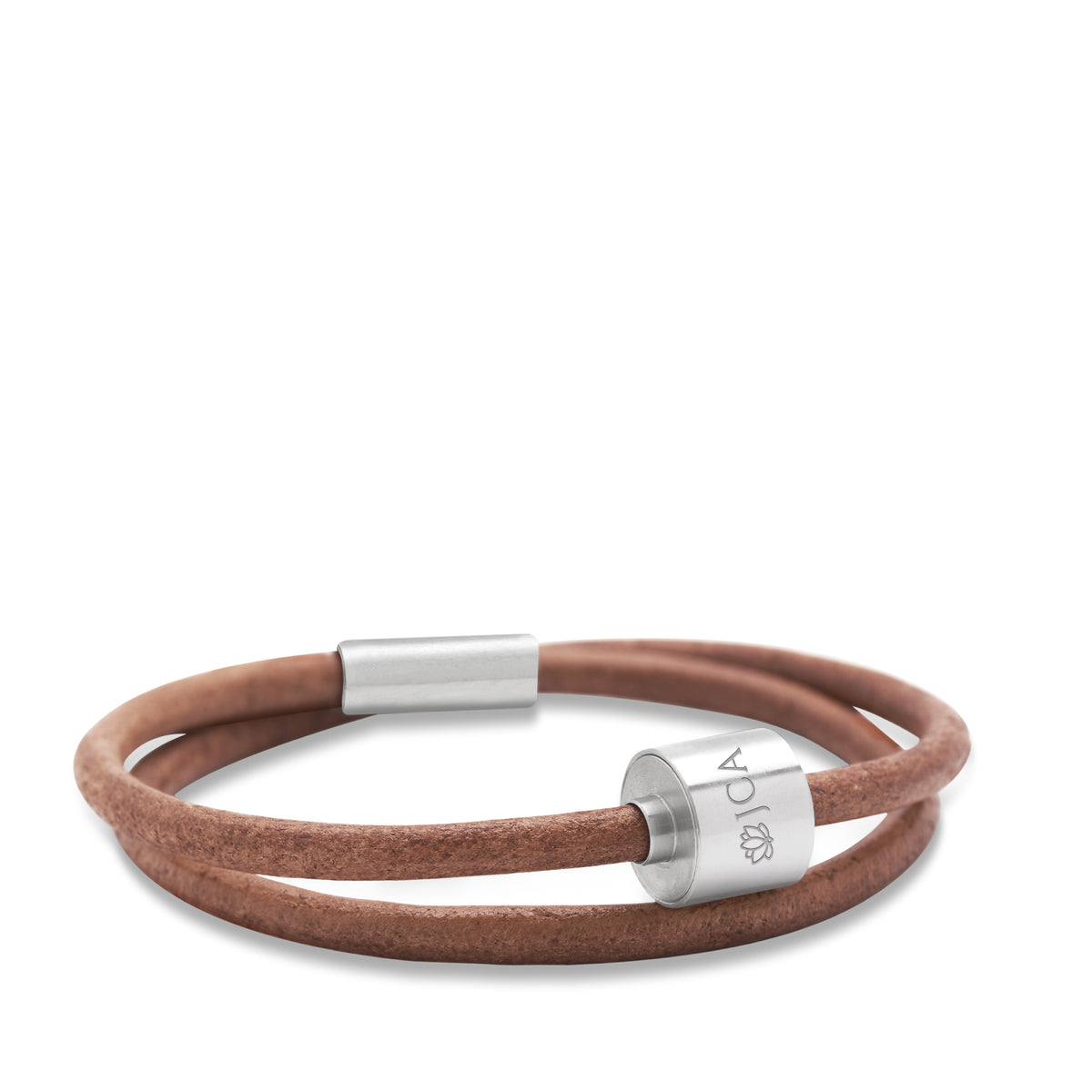 Cognac & Silver - TadBlu Smooth Leather Men’s Cremation Bead Bracelet