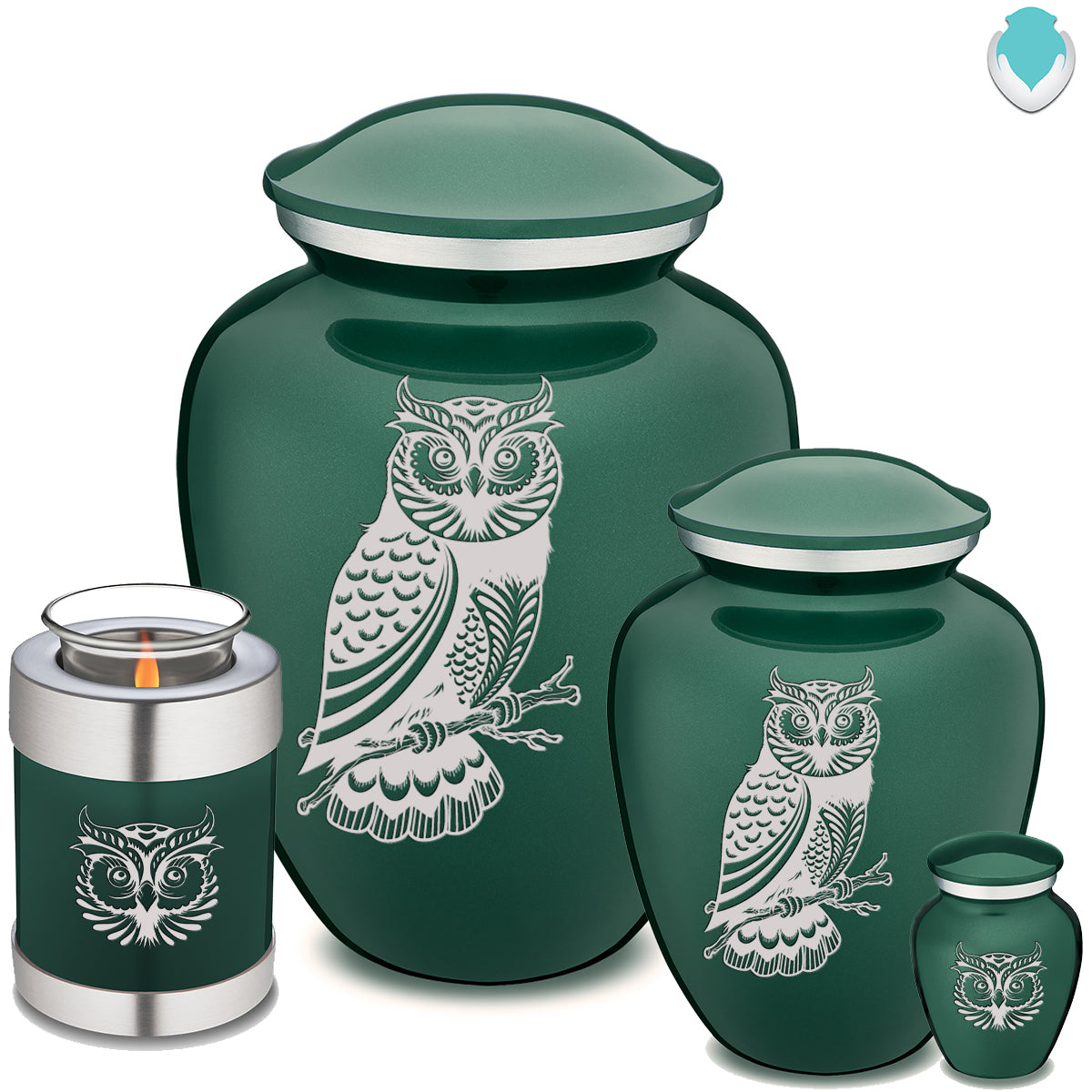 Adult Embrace Green Owl Cremation Urn