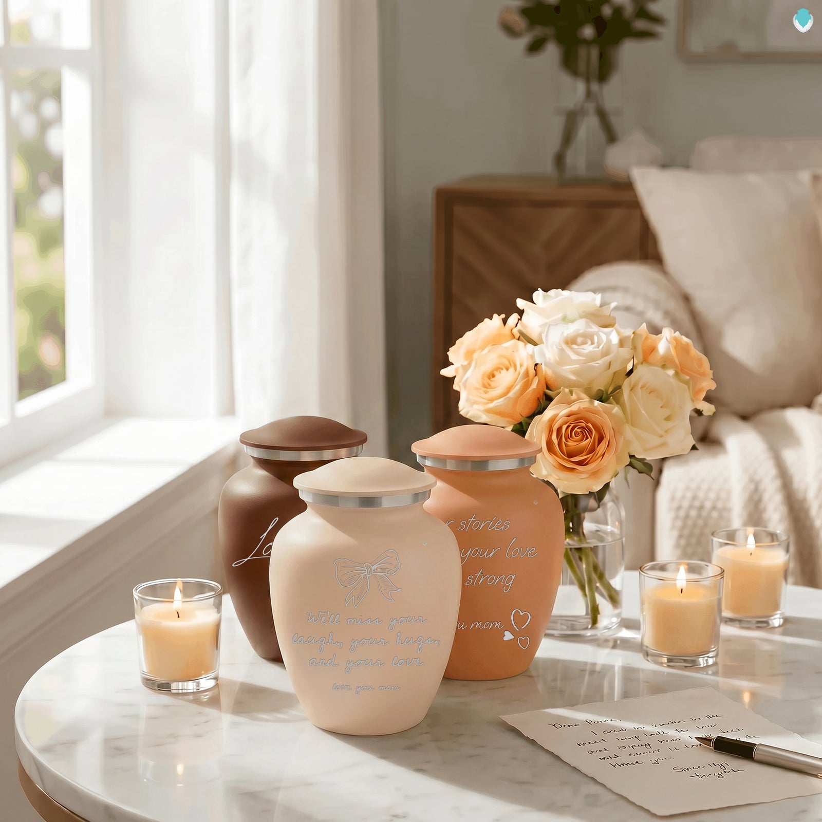 Medium Embrace Beige Handwritten Cremation Urn