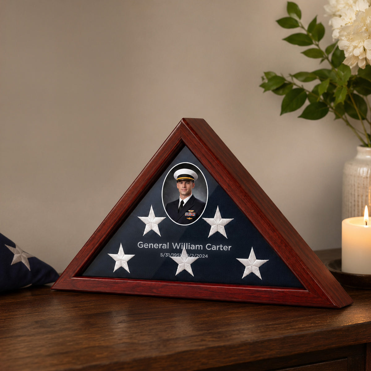 Personalized Portrait Flag Display Case with Glass Front