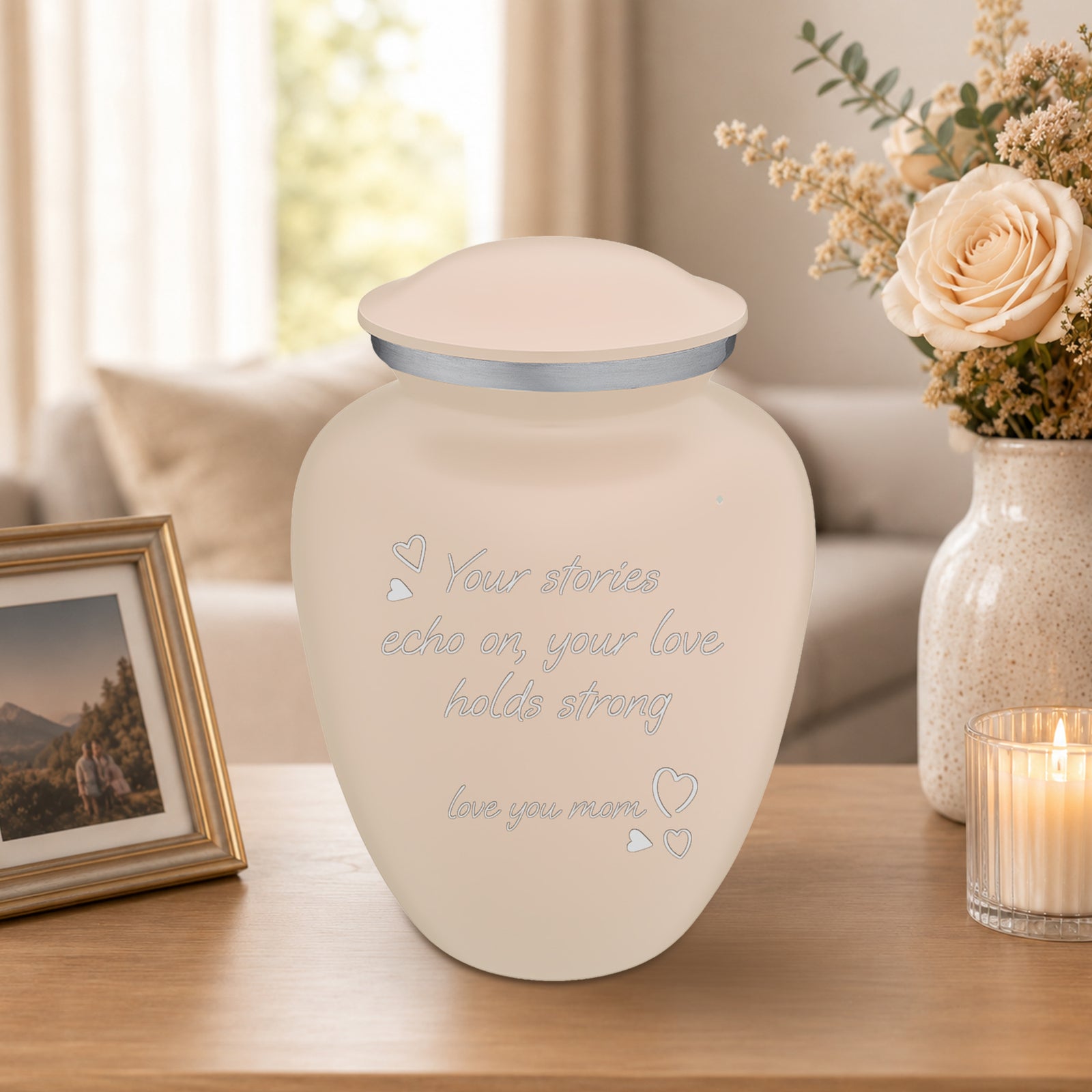 Adult Embrace Cream Handwritten Cremation Urn