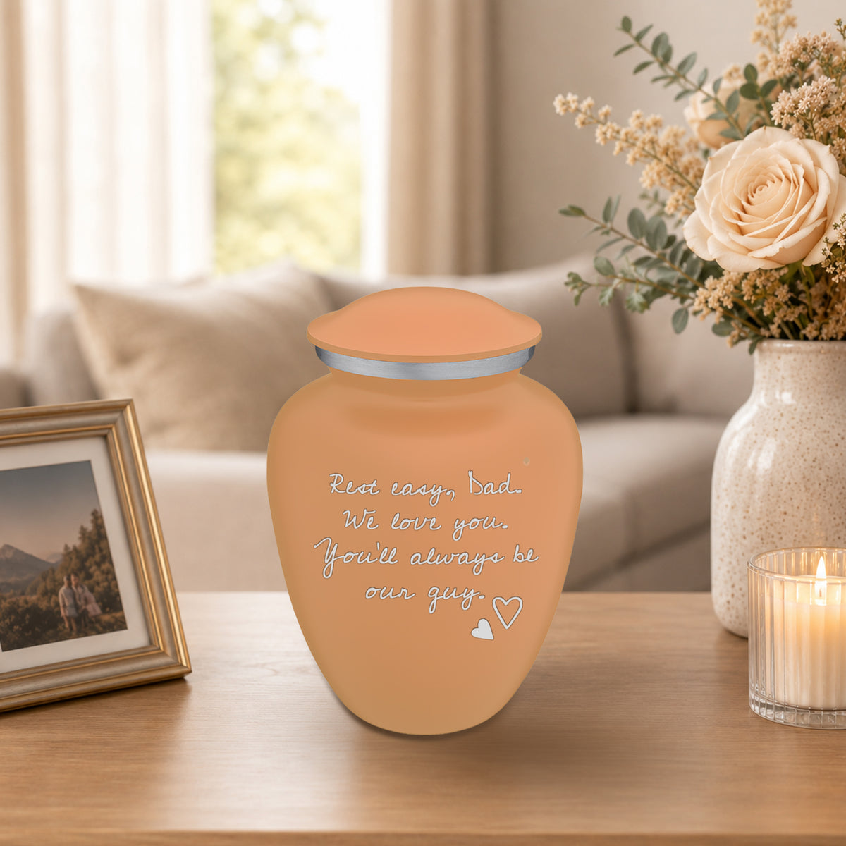Medium Embrace Beige Handwritten Cremation Urn
