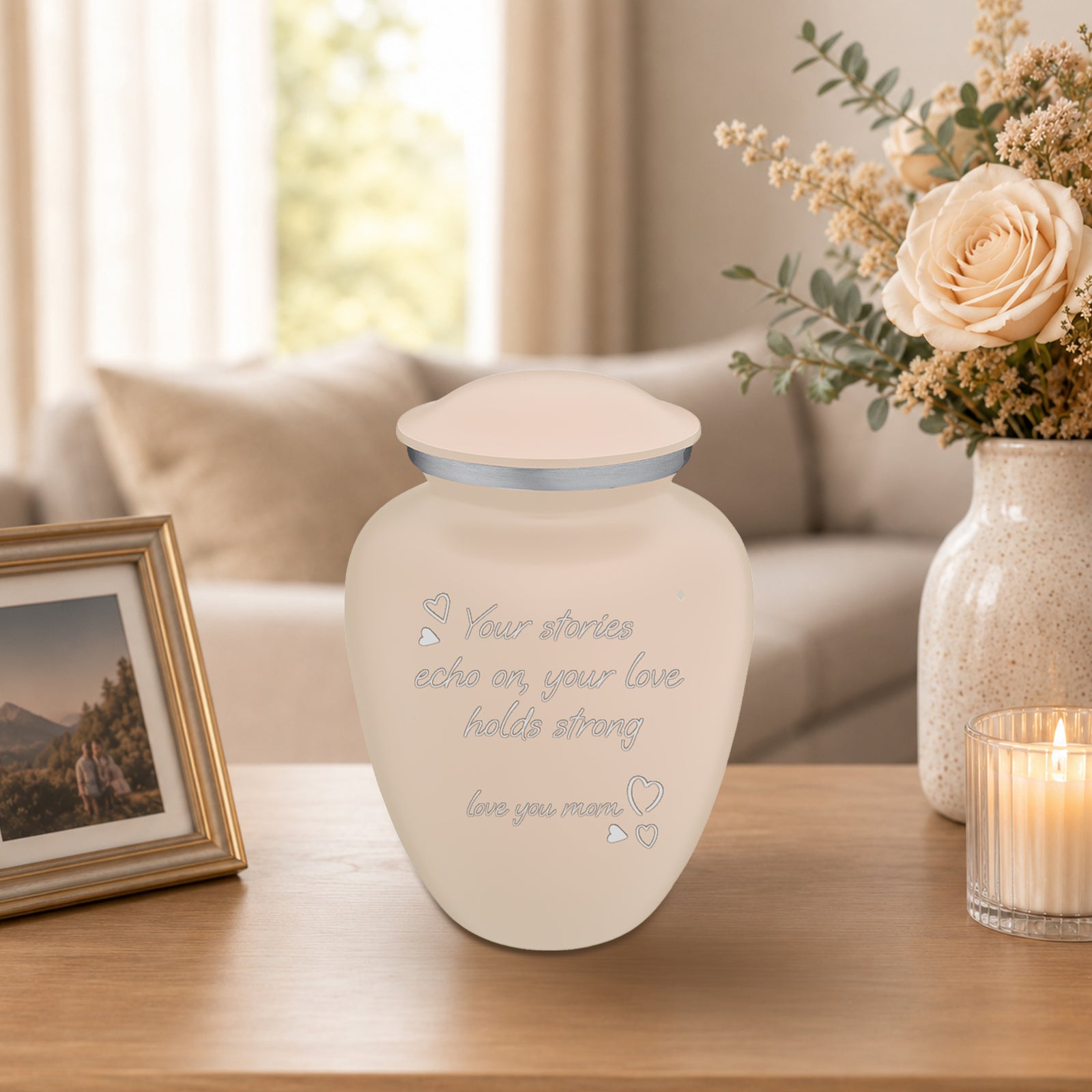 Medium Embrace Cream Handwritten Cremation Urn