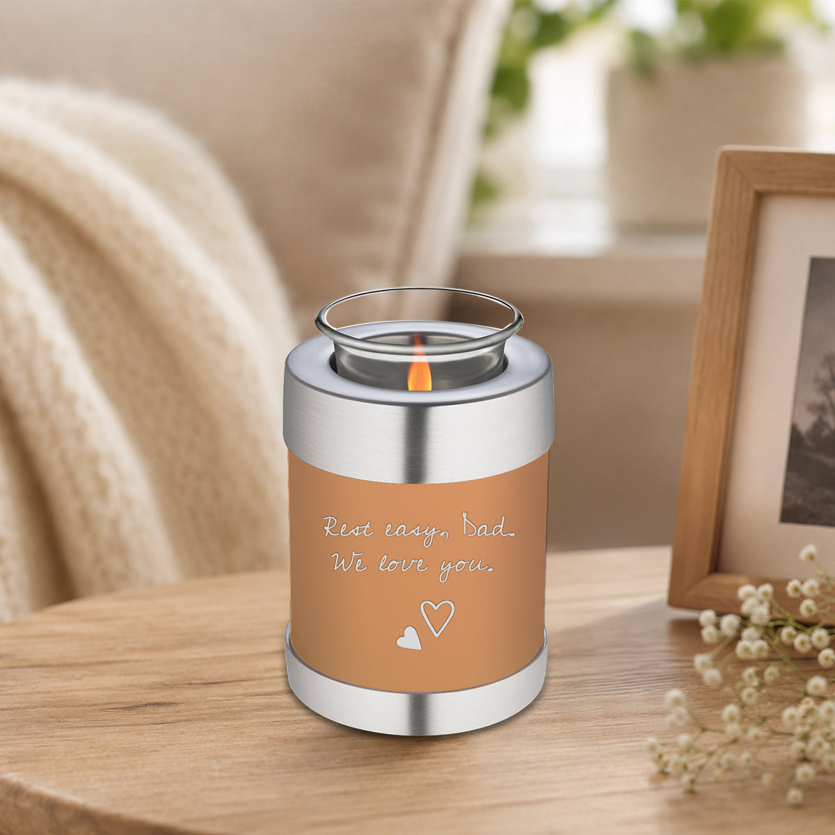 Candle Holder Embrace Beige Handwritten Cremation Urn