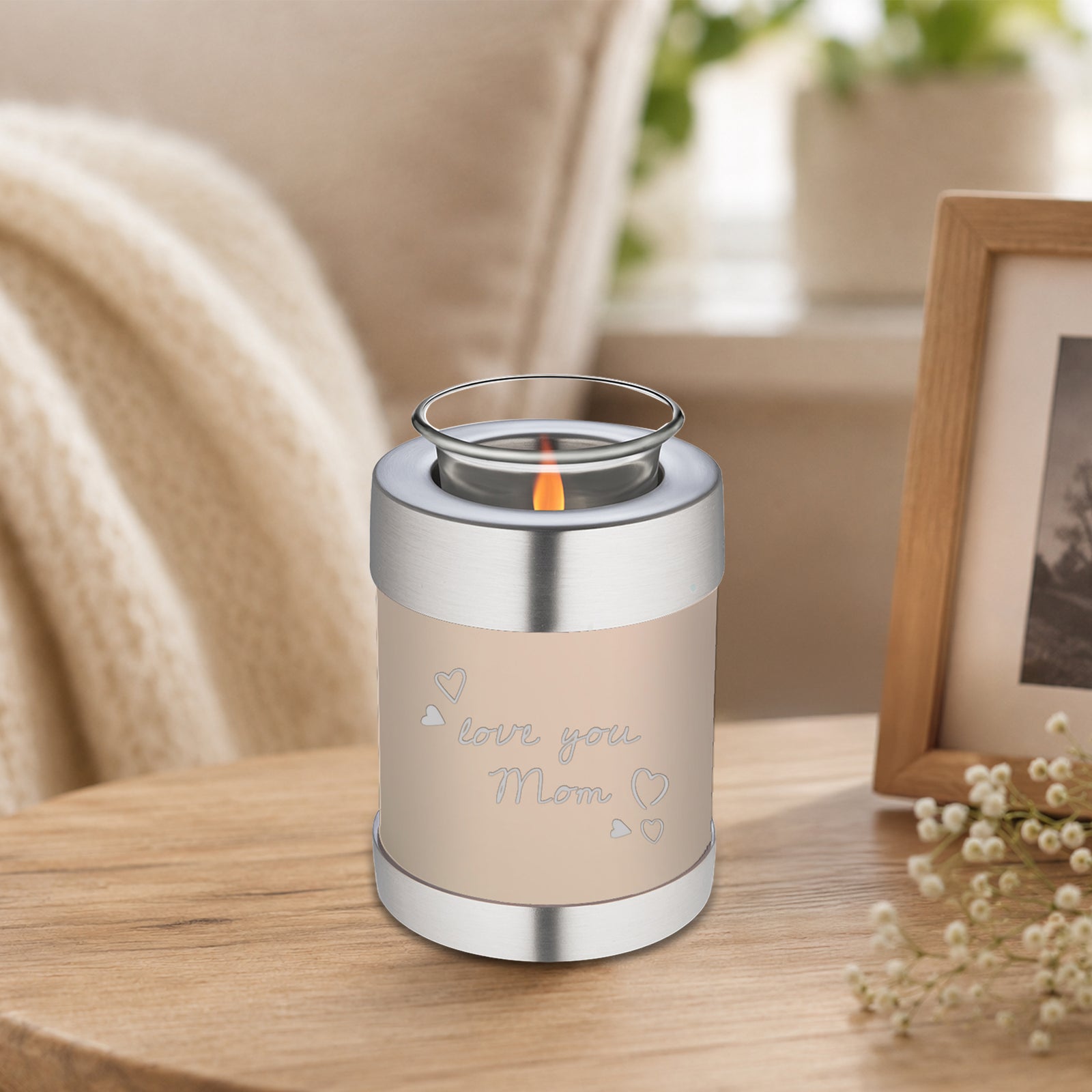 Candle Holder Embrace Cream Handwritten Cremation Urn