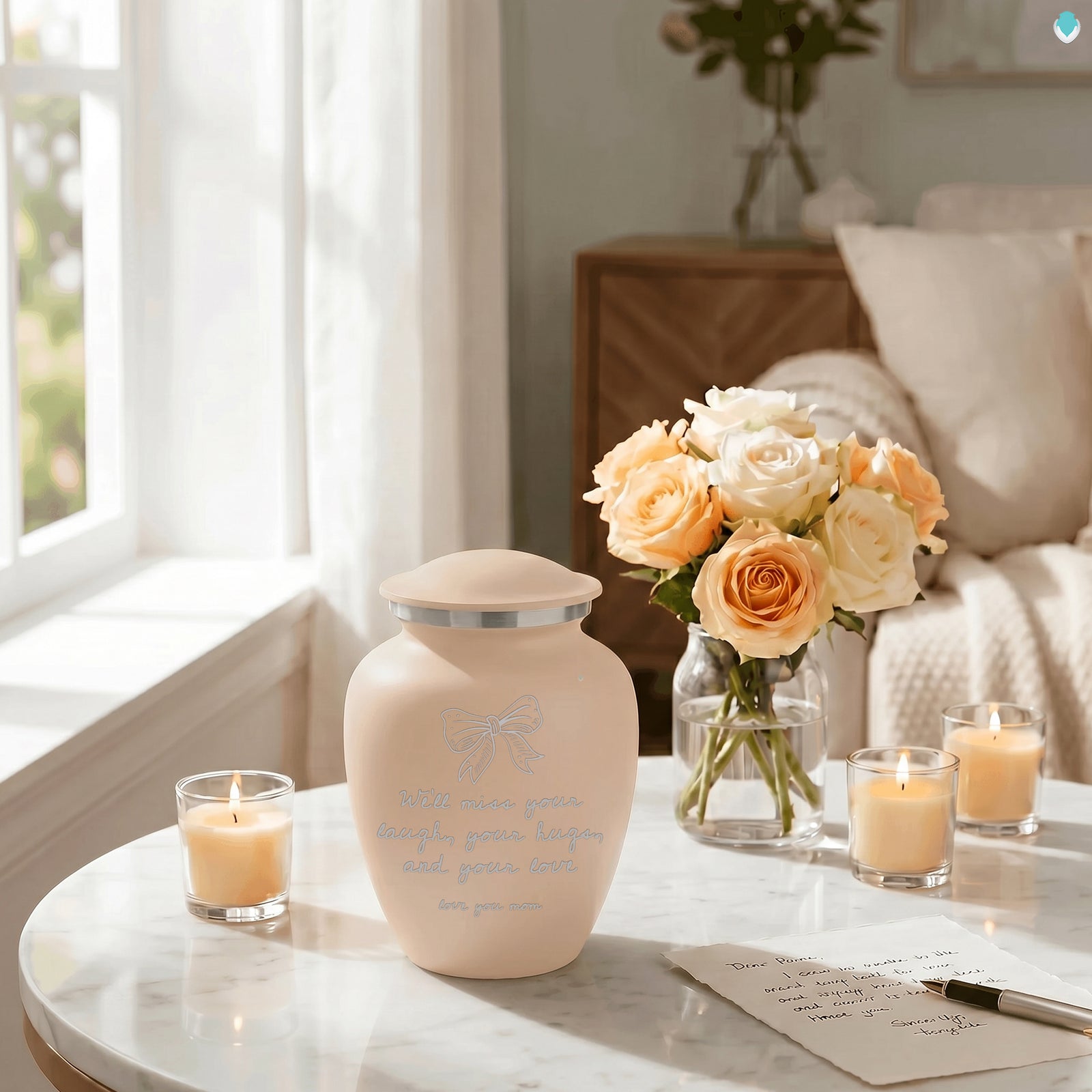 Medium Embrace Cream Handwritten Cremation Urn