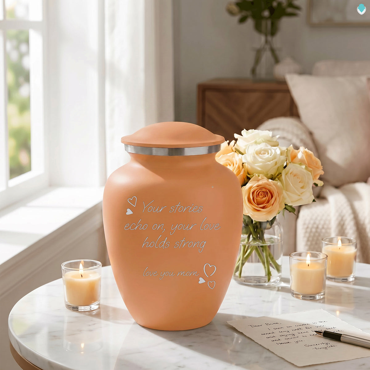 Adult Embrace Beige Handwritten Cremation Urn