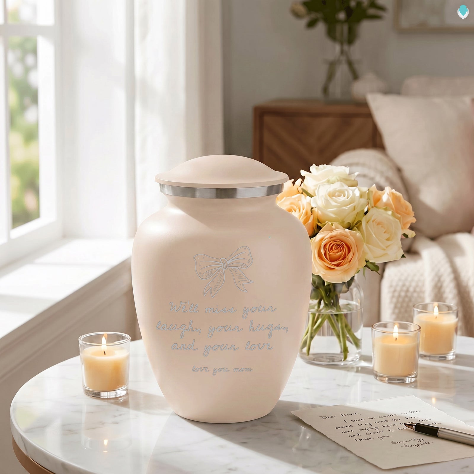 Adult Embrace Cream Handwritten Cremation Urn